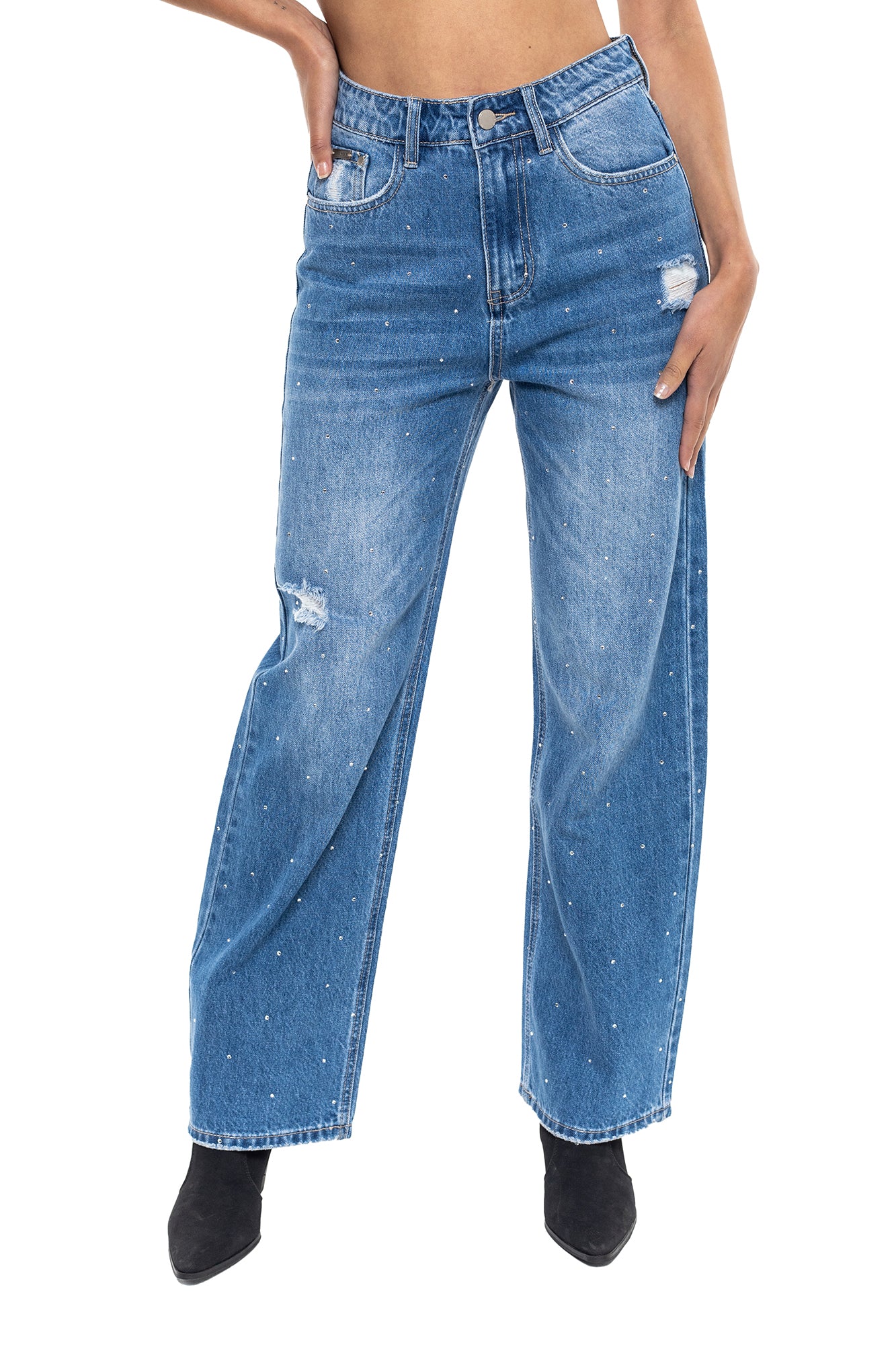 Jean Wide Leg Con Apliques