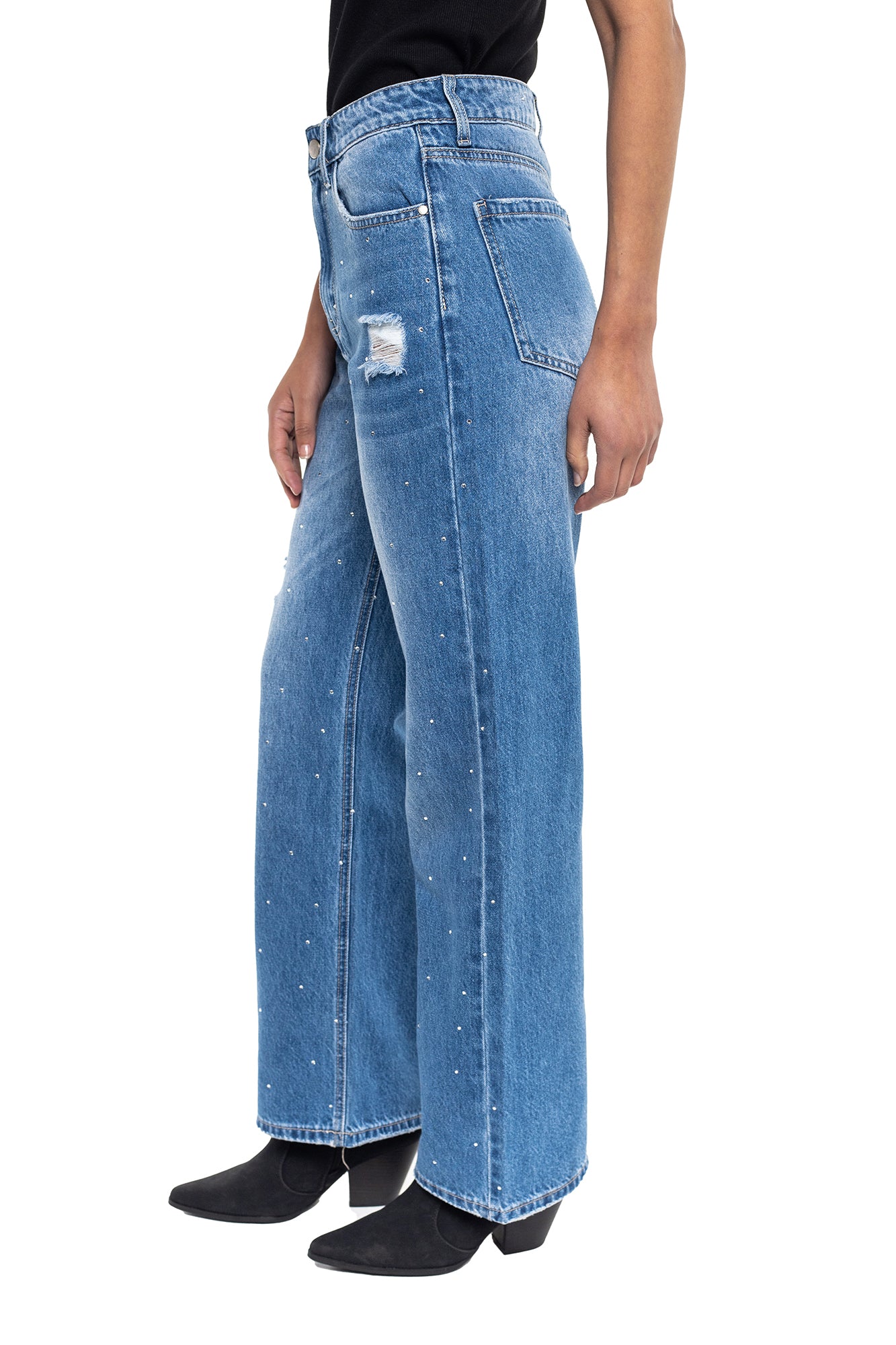 Jean Wide Leg Con Apliques