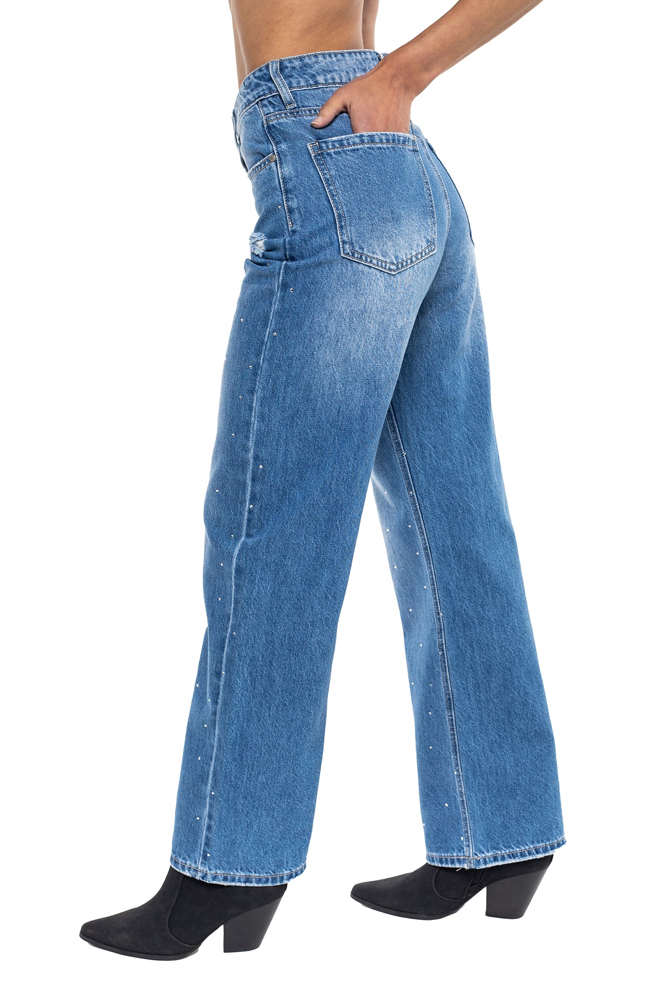 Jean Wide Leg Con Apliques