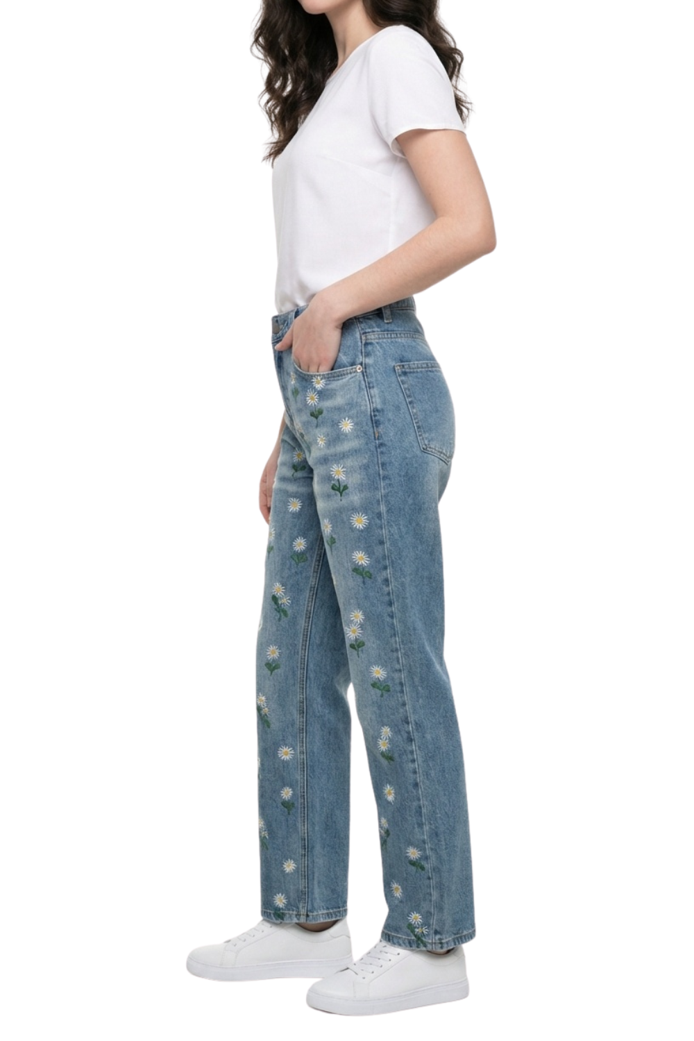 JEAN WIDE LEG CON DISEÑO FLORAL