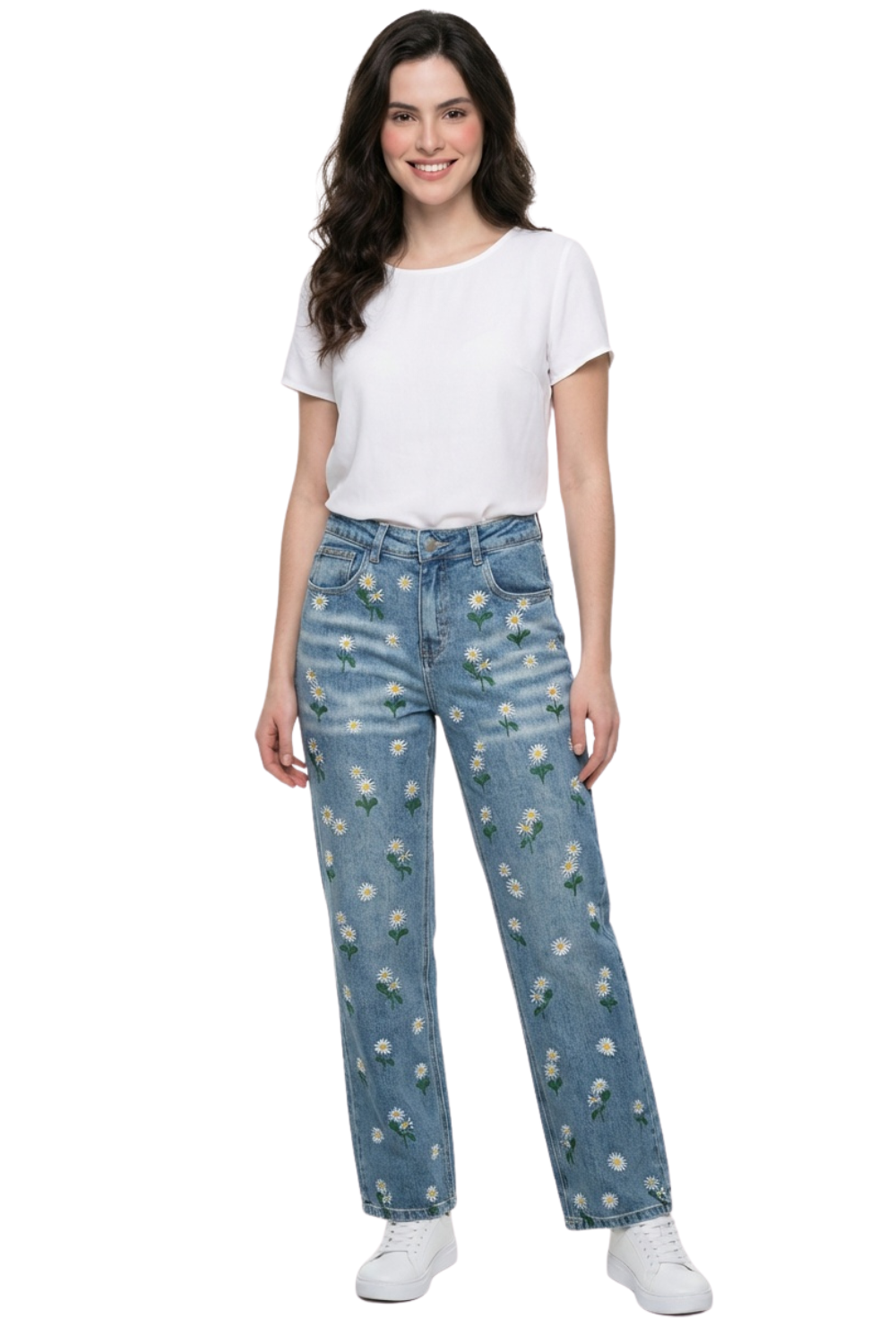 JEAN WIDE LEG CON DISEÑO FLORAL