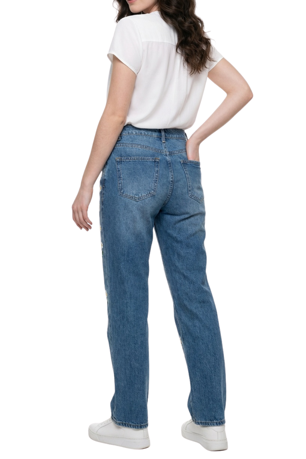 JEAN WIDE LEG CON DISEÑO FLORAL