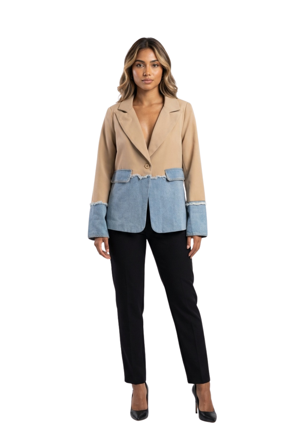 Blazer Clásico con Base Denim para dama