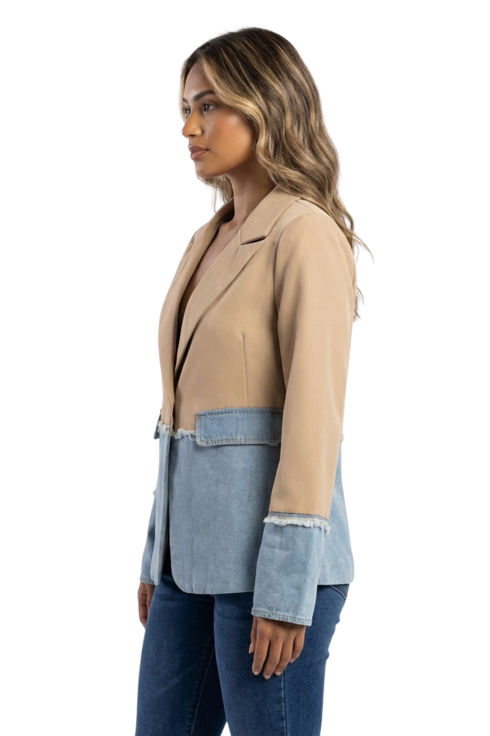 Blazer Clásico con Base Denim para dama