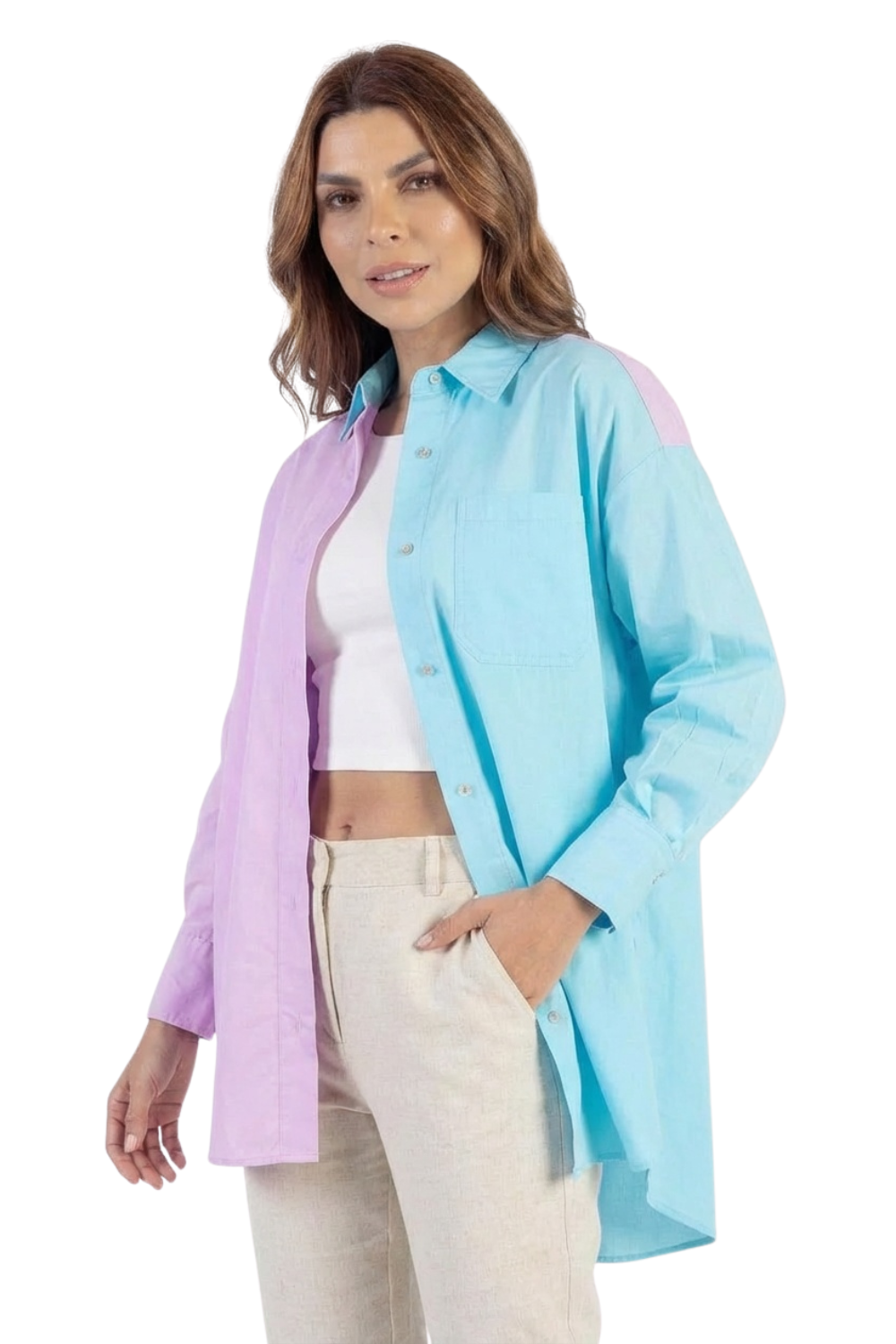 Camisa Overzise Doble Tono