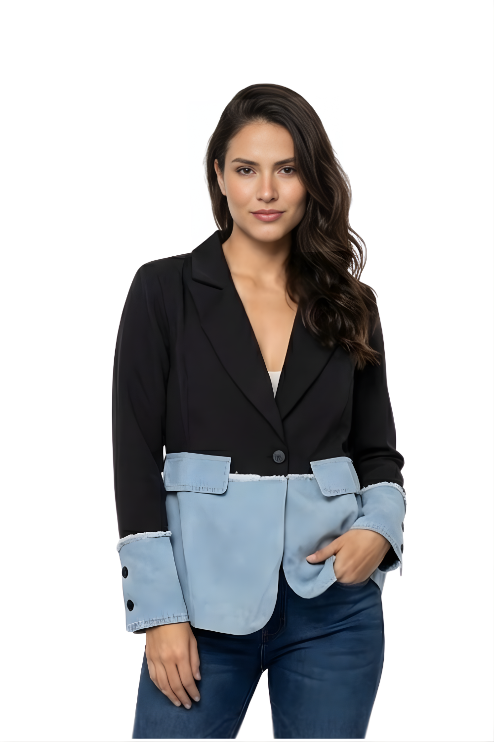 Blazer Clásico con Base Denim para dama