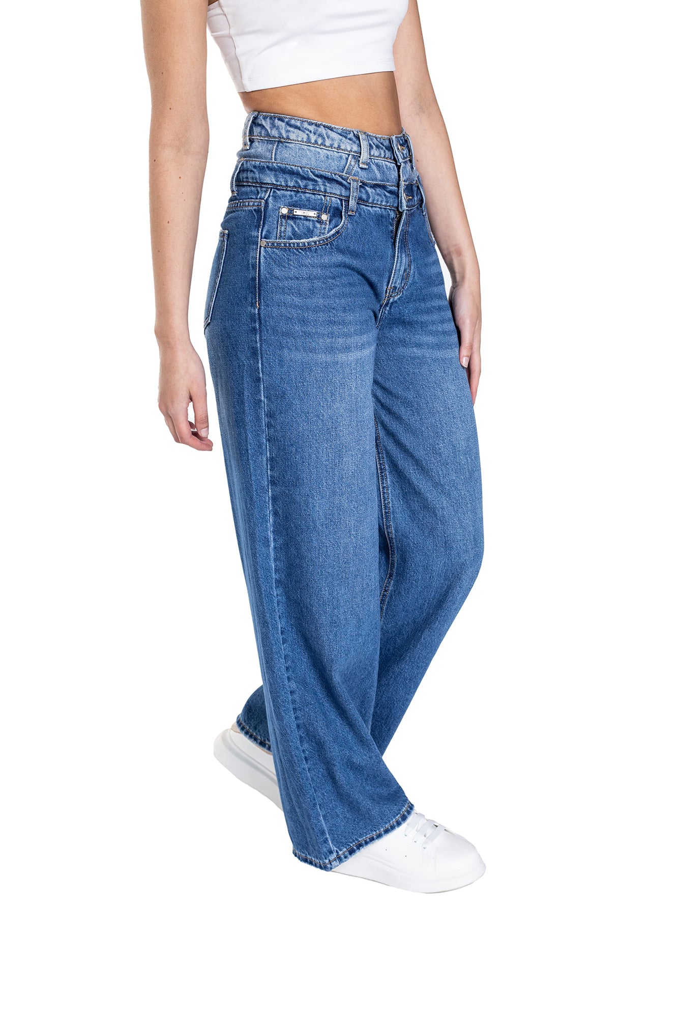 JEAN WIDE LEG DOBLE PRETINA