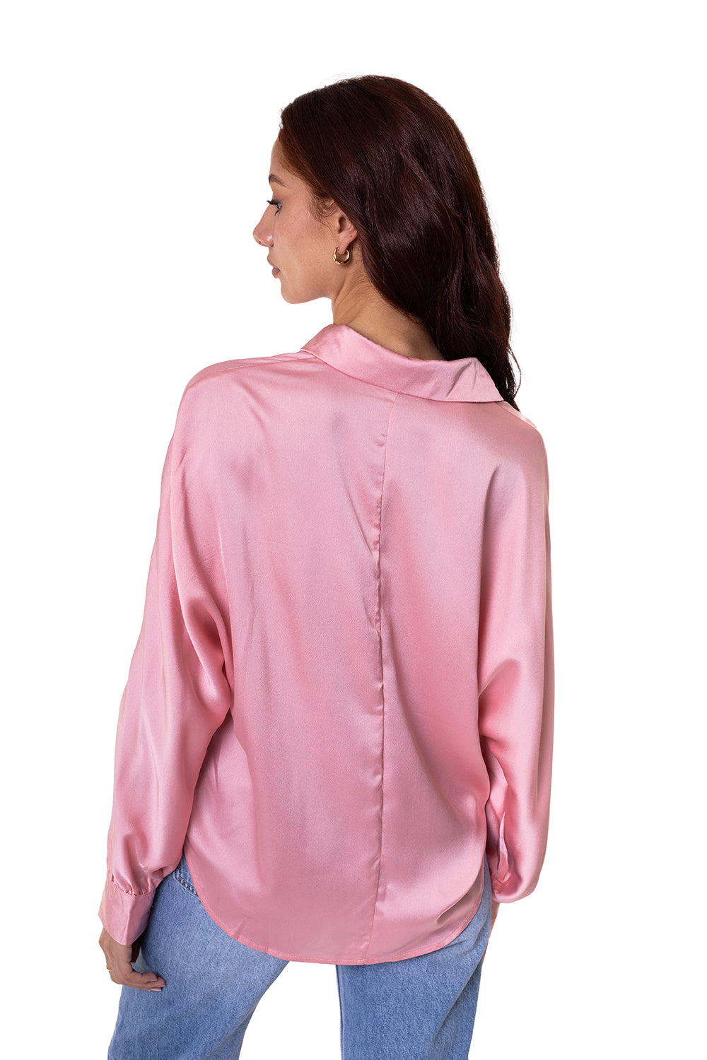 Camisa en satín rosa