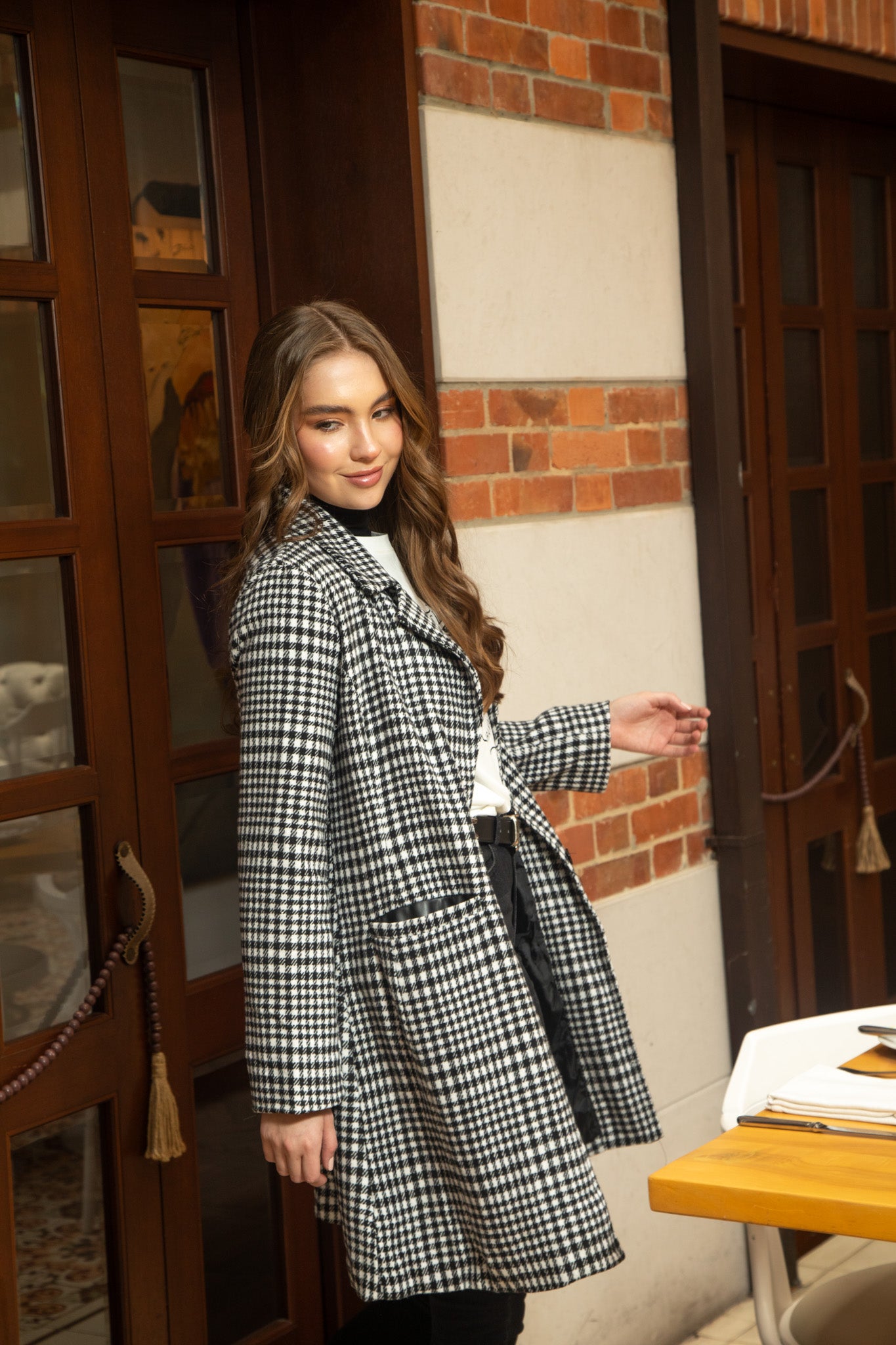 Abrigo paño con solapa a cuadros