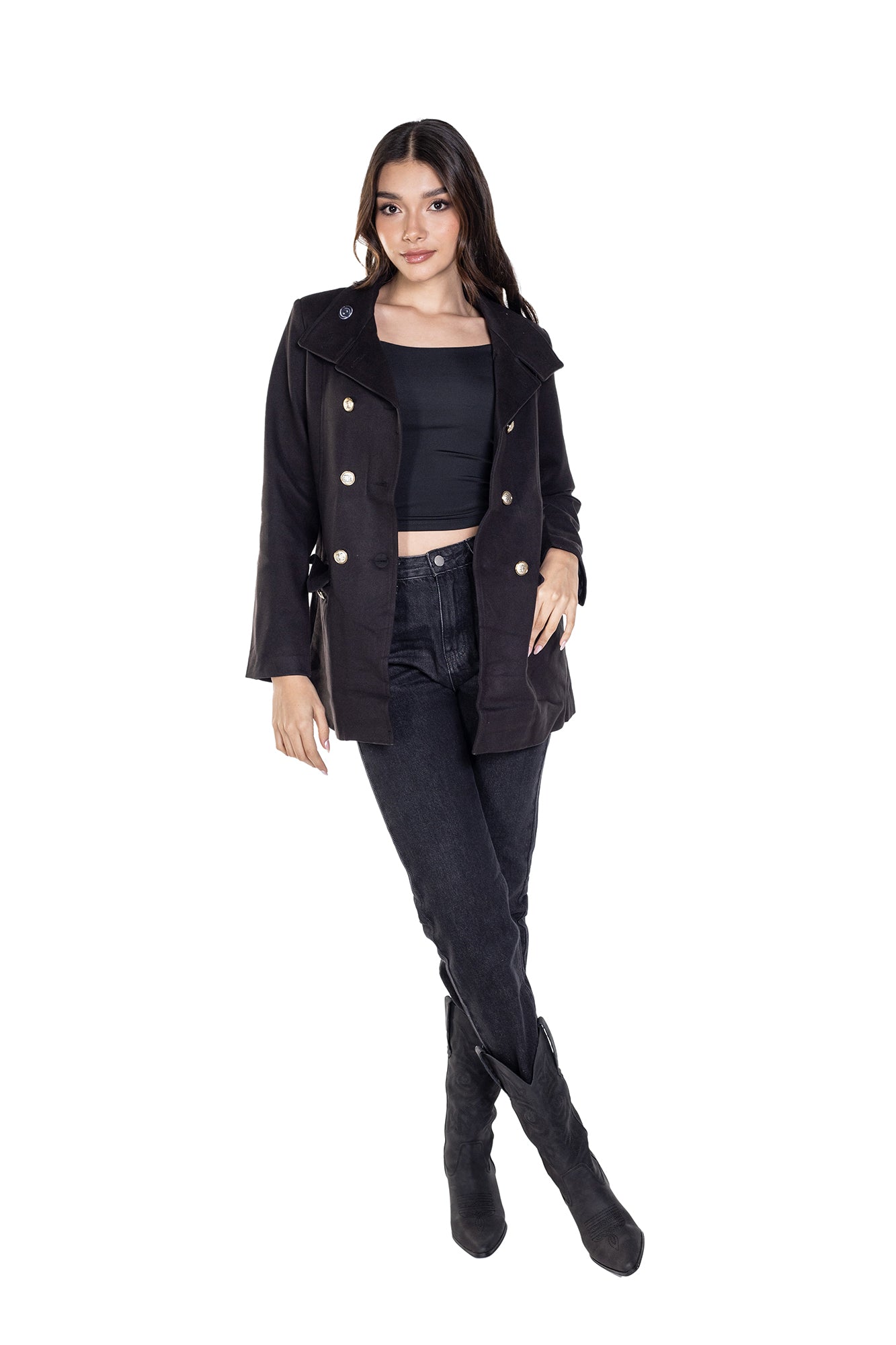 Abrigo Cuello Militar Negro Para Mujer