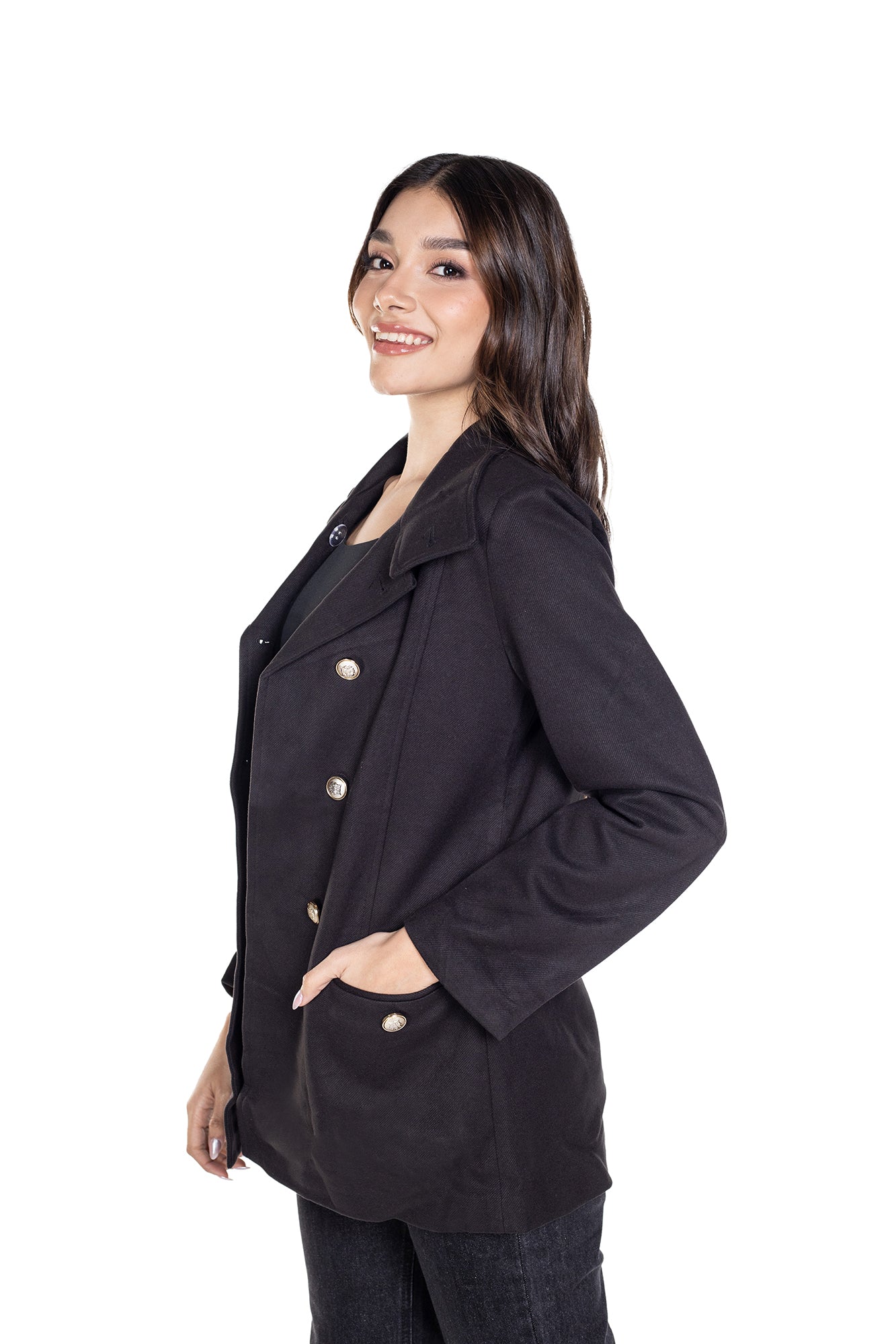 Abrigo Cuello Militar Negro Para Mujer