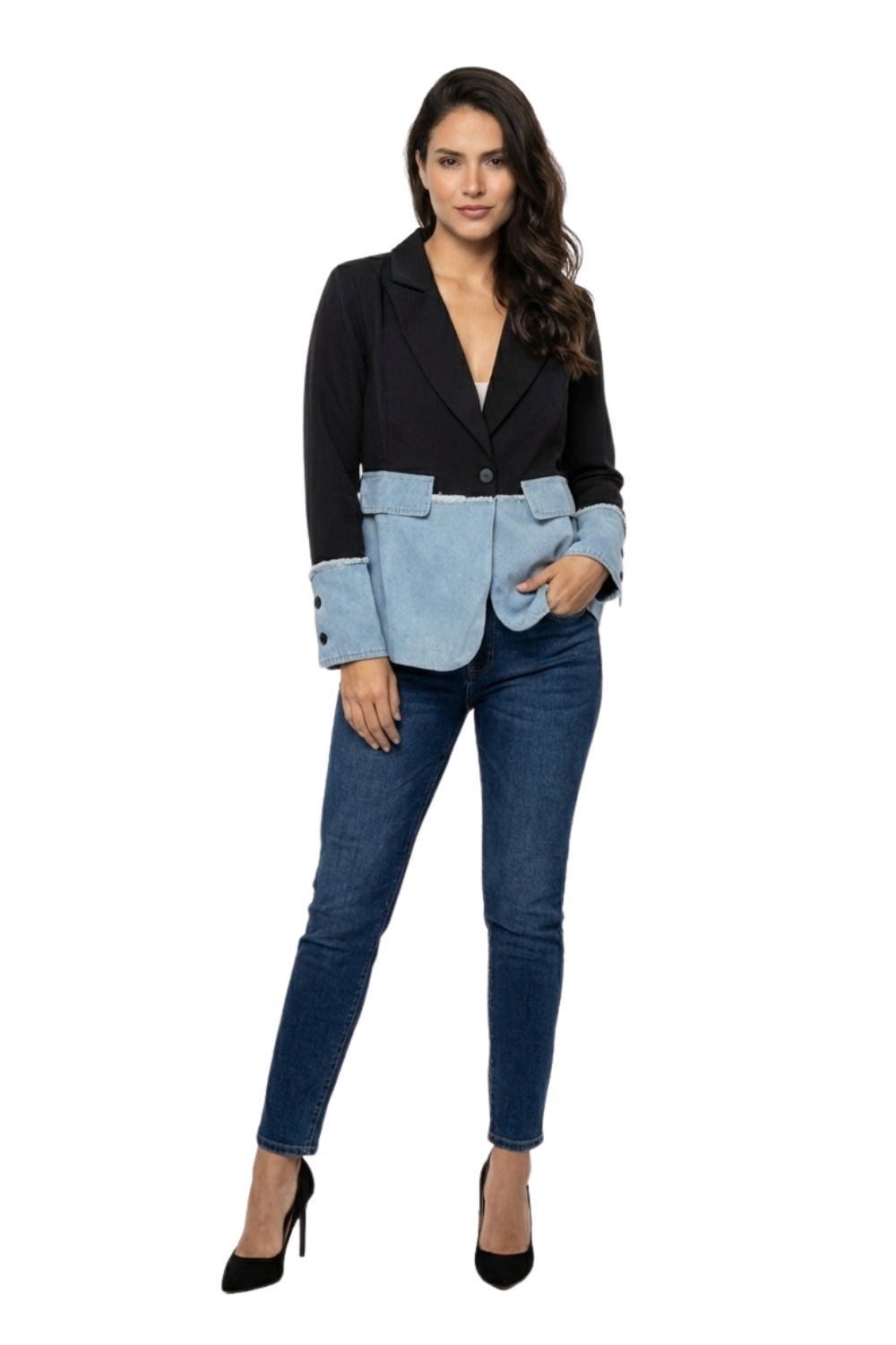 Blazer Clásico con Base Denim para dama