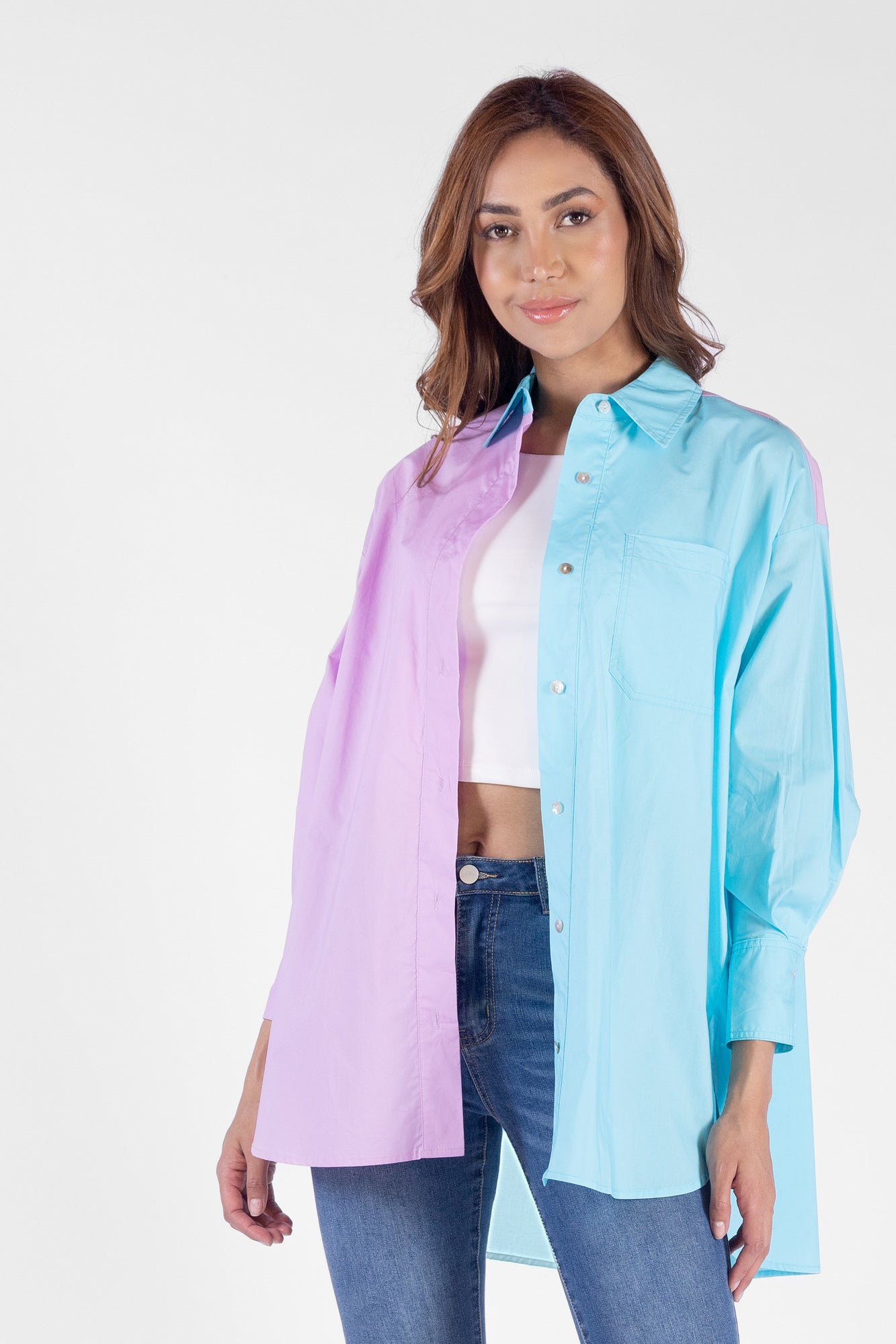 Camisa Overzise Doble Tono