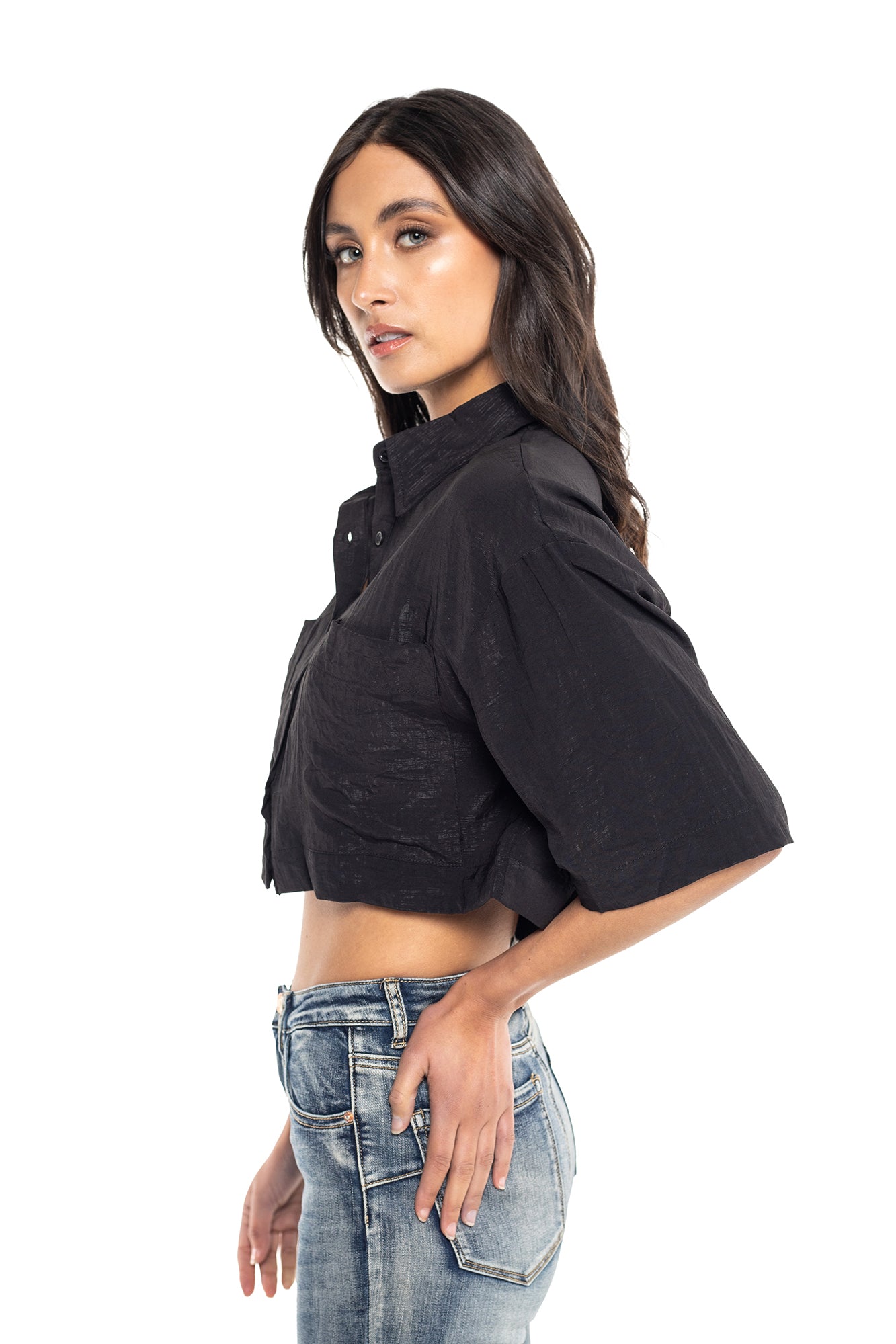Camisa Cropped Oversize Para Mujer