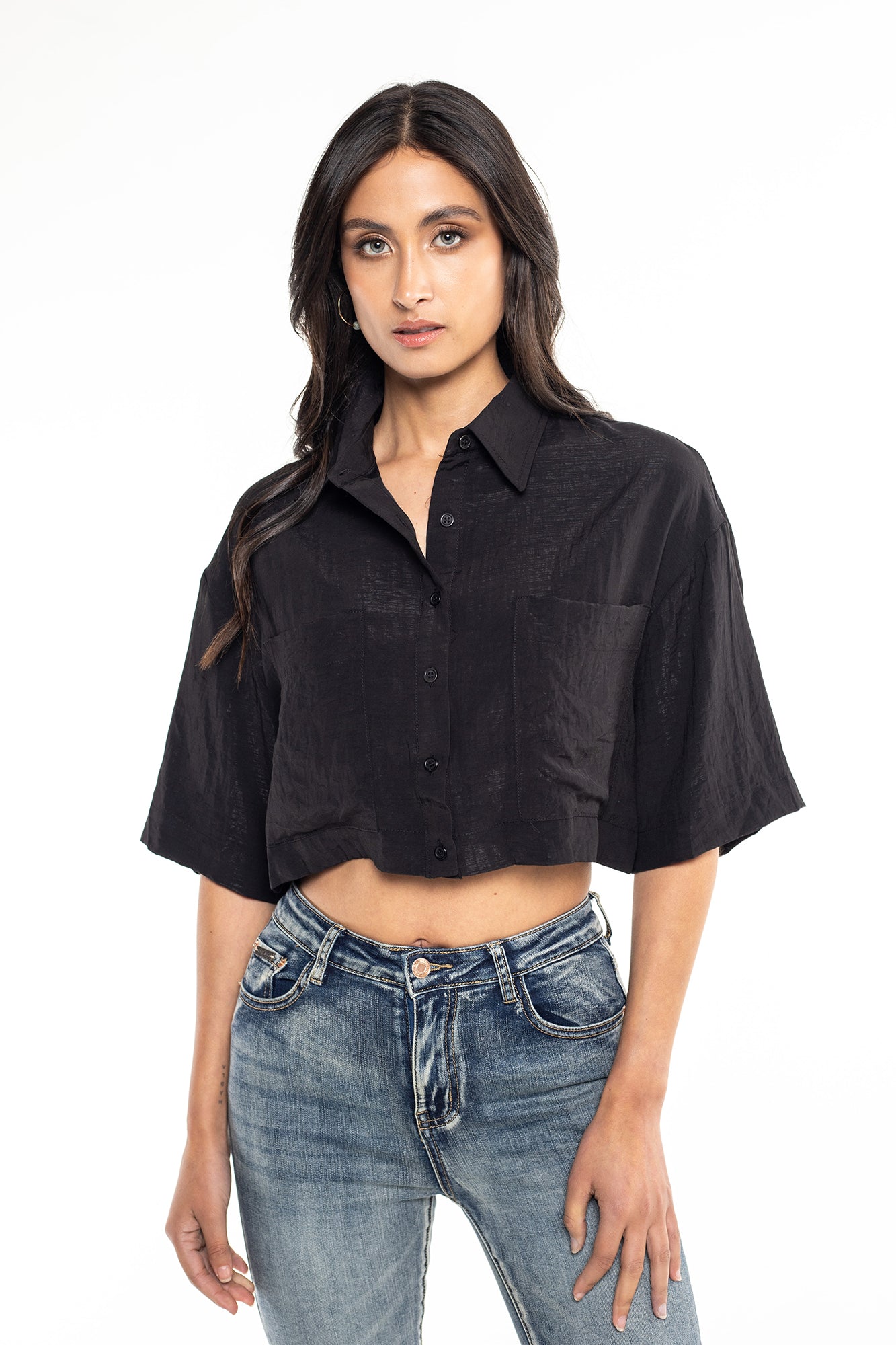 Camisa Cropped Oversize Para Mujer