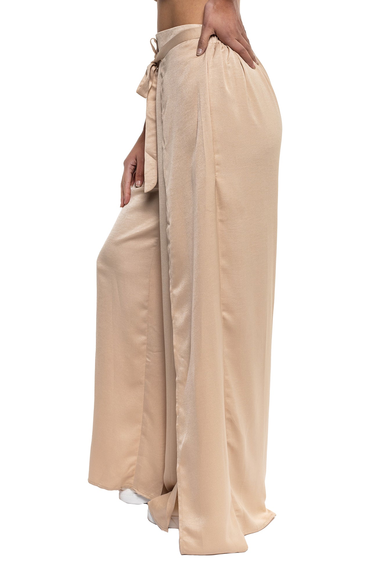 Pantalón En Satín Con Abertura Lateral Para Mujer