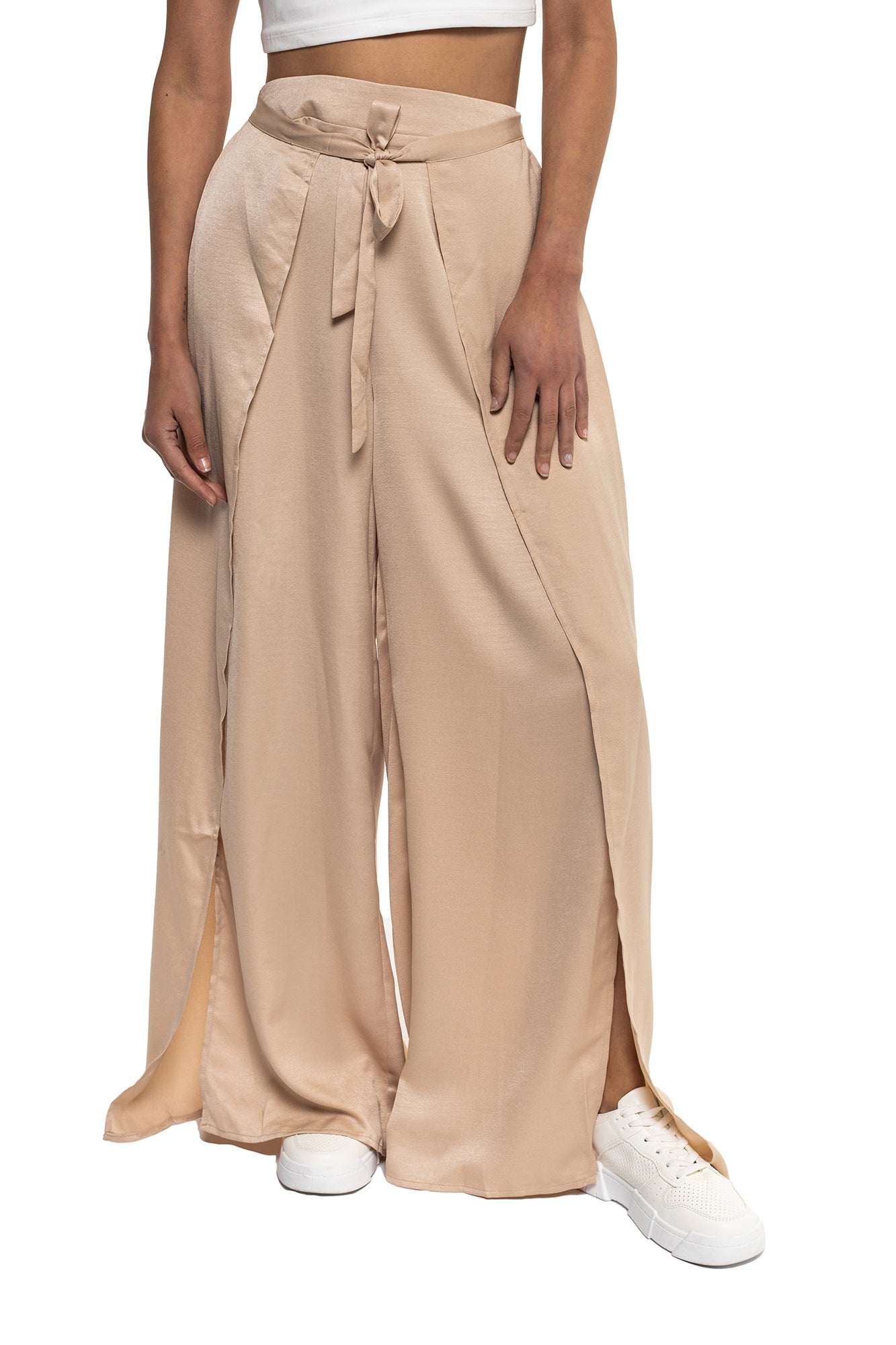 Pantalón En Satín Con Abertura Lateral Para Mujer