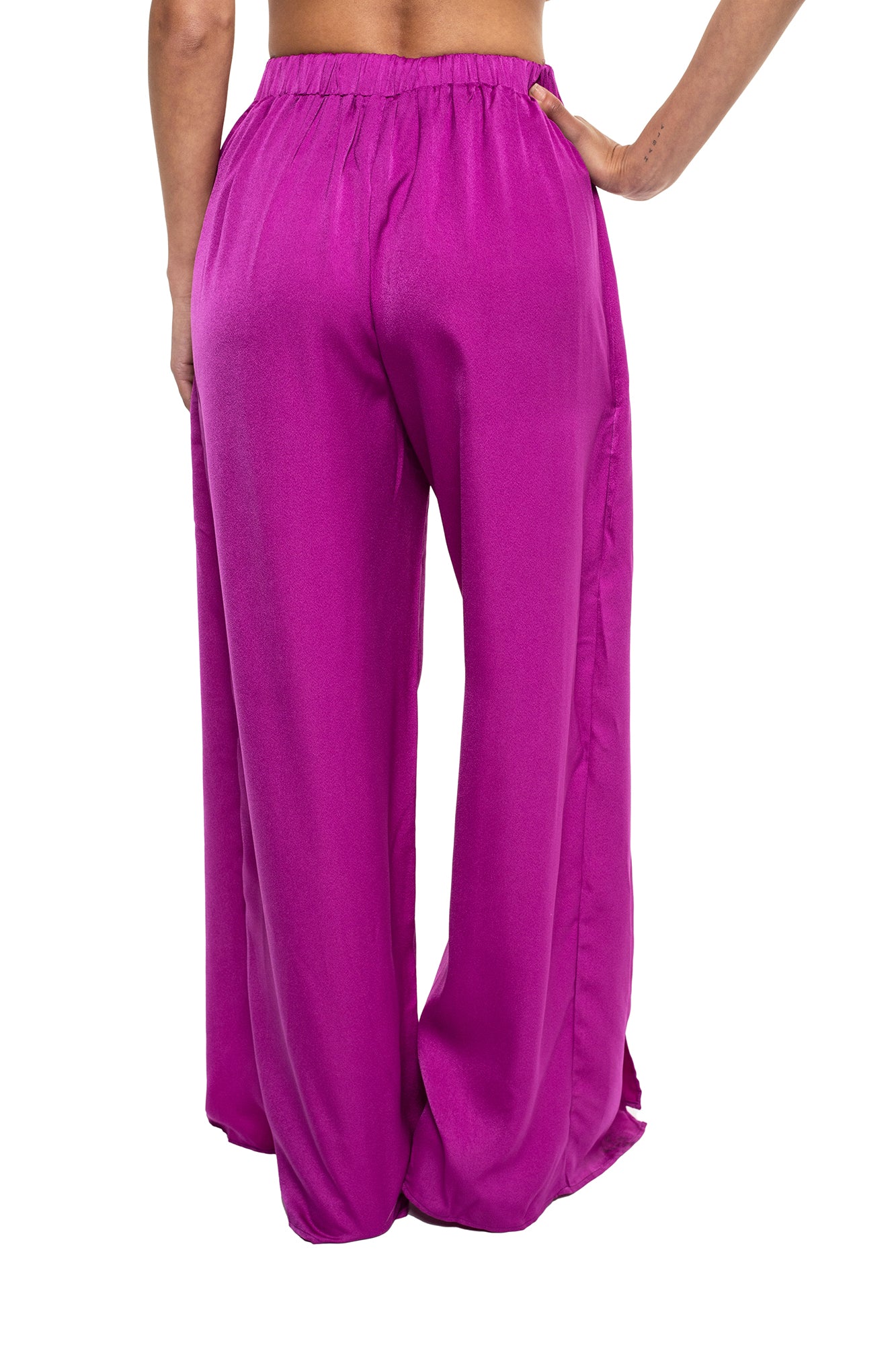 Pantalón En Satín Con Abertura Lateral Para Mujer