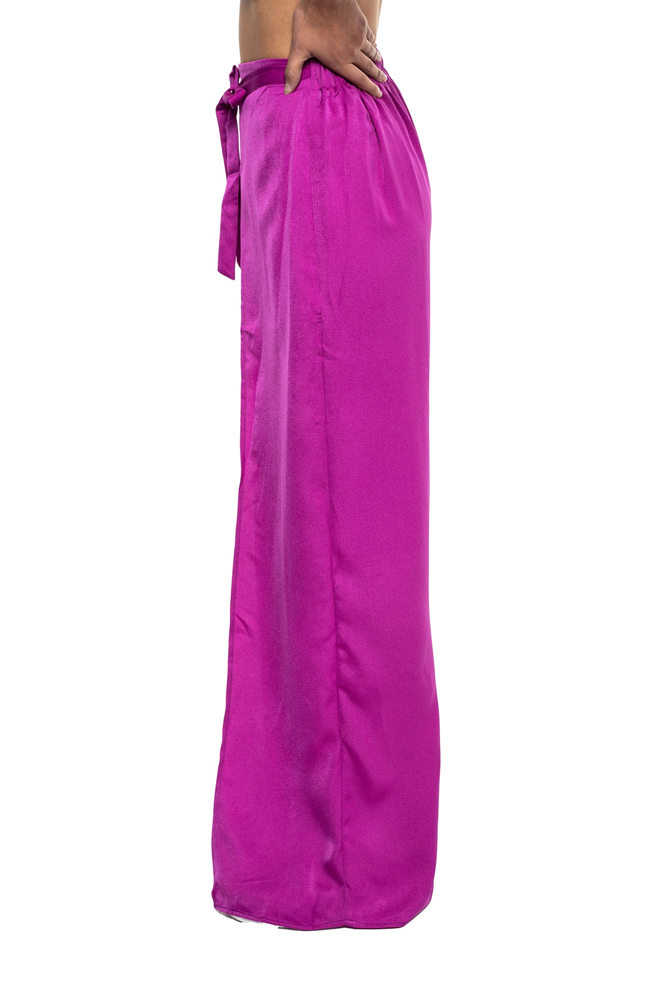 Pantalón En Satín Con Abertura Lateral Para Mujer