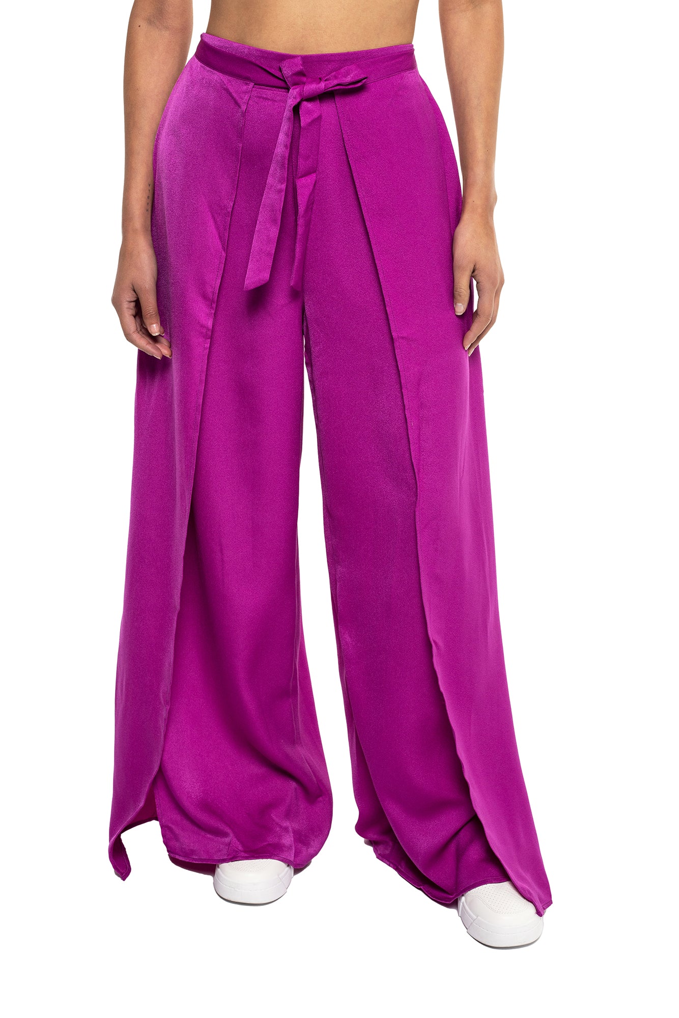 Pantalón En Satín Con Abertura Lateral Para Mujer