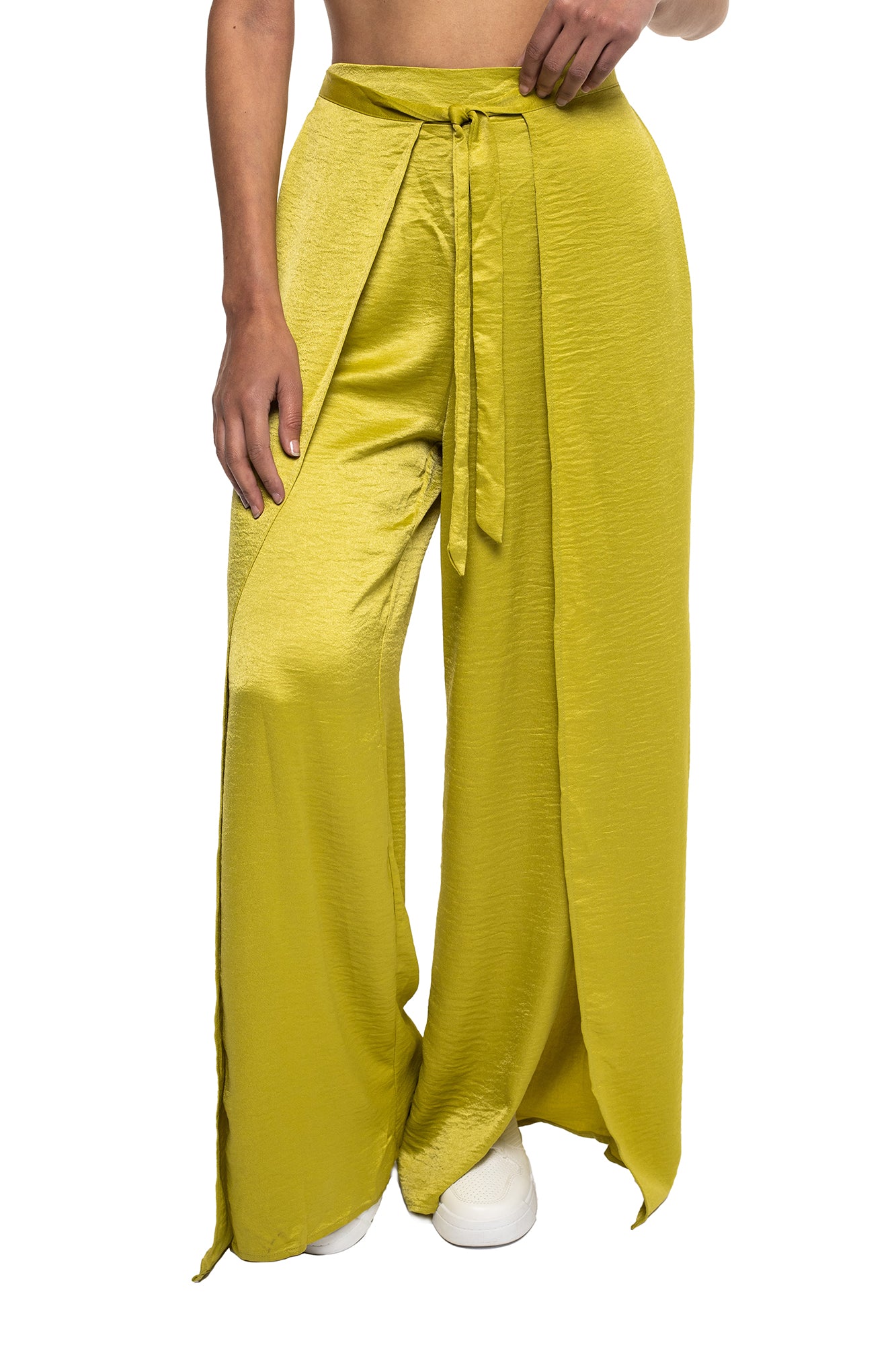 Pantalón En Satín Con Abertura Lateral Para Mujer