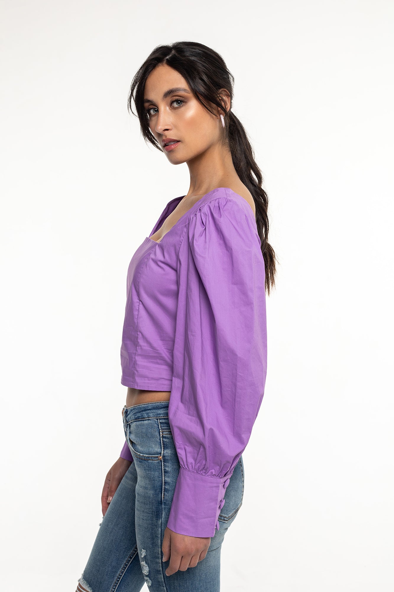Blusa Popelin Manga Globo Para Mujer