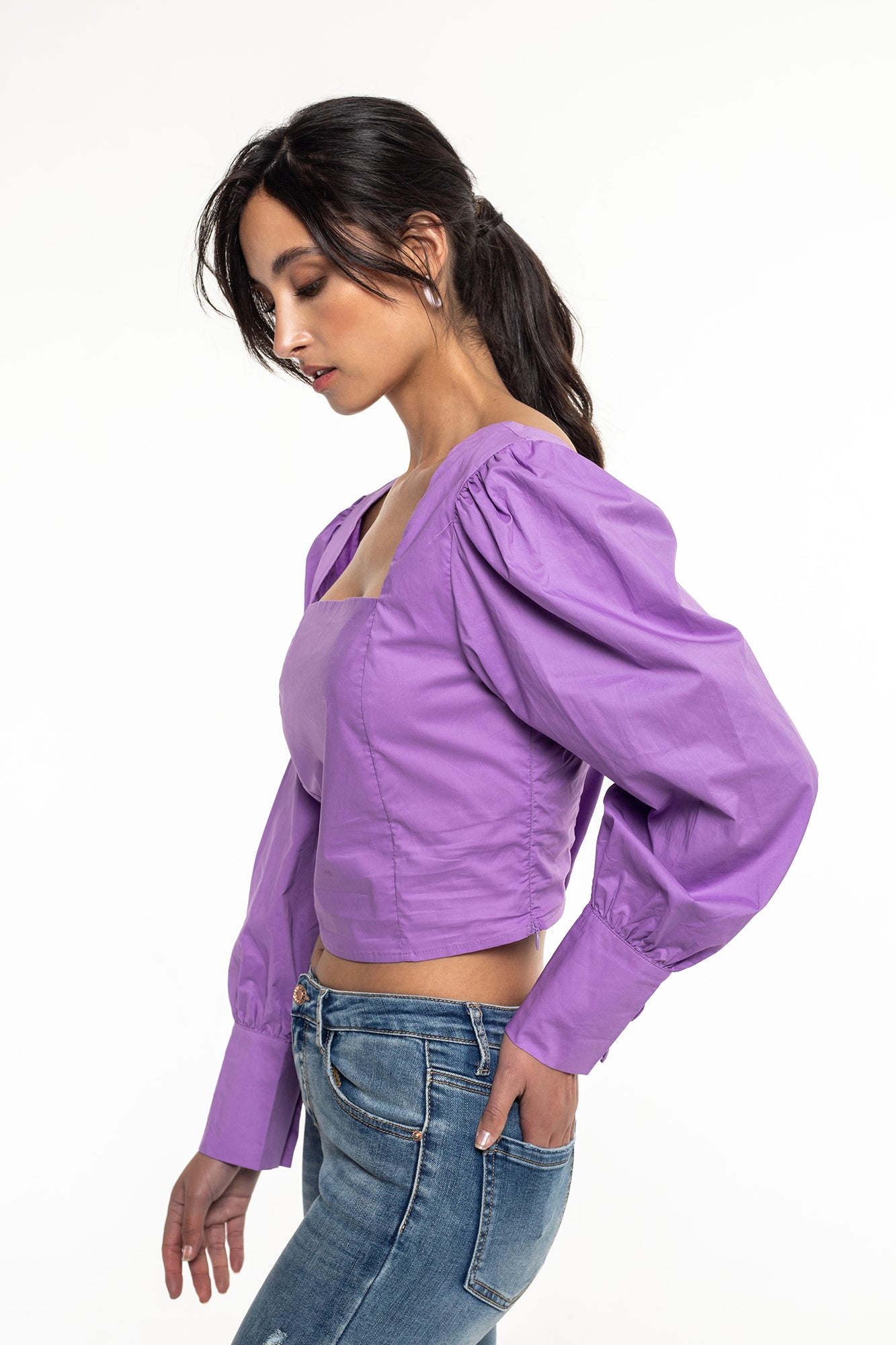 Blusa Popelin Manga Globo Para Mujer