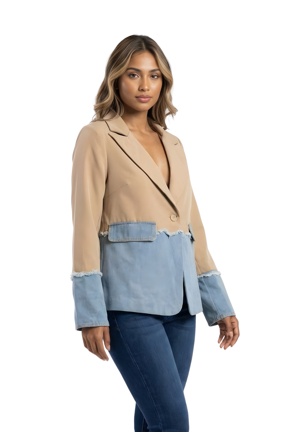 Blazer Clásico con Base Denim para dama