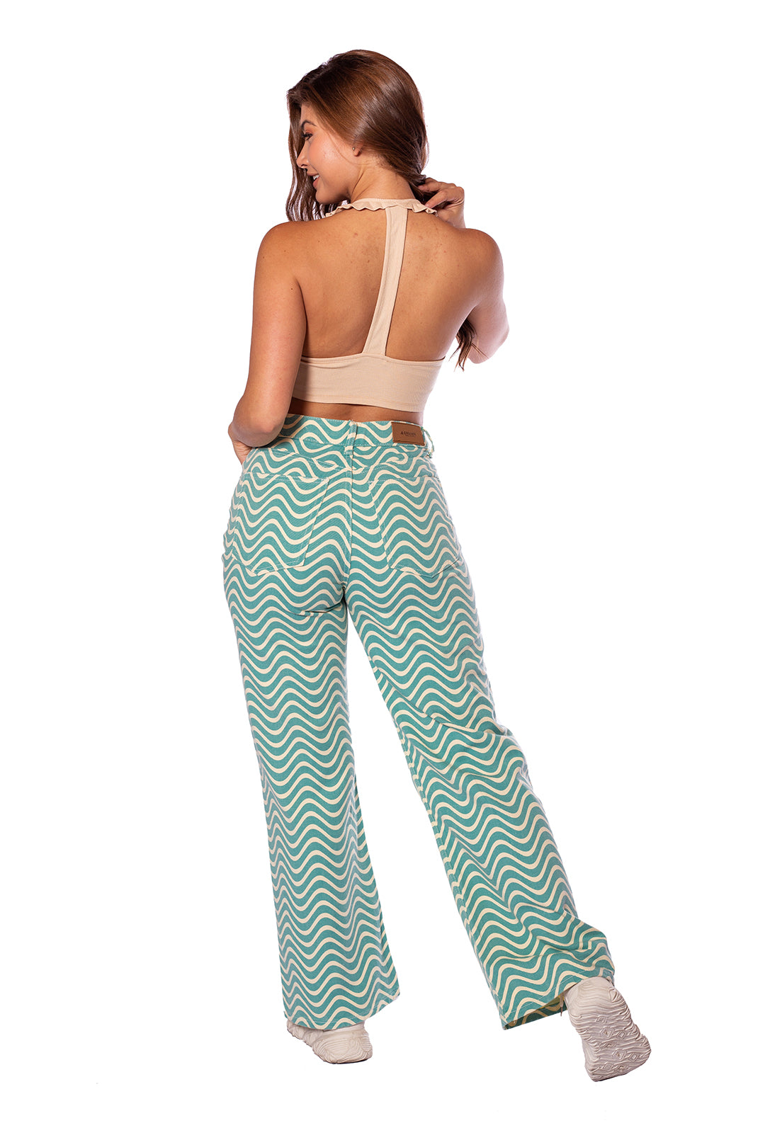 Jean Wide Leg verde con ondas