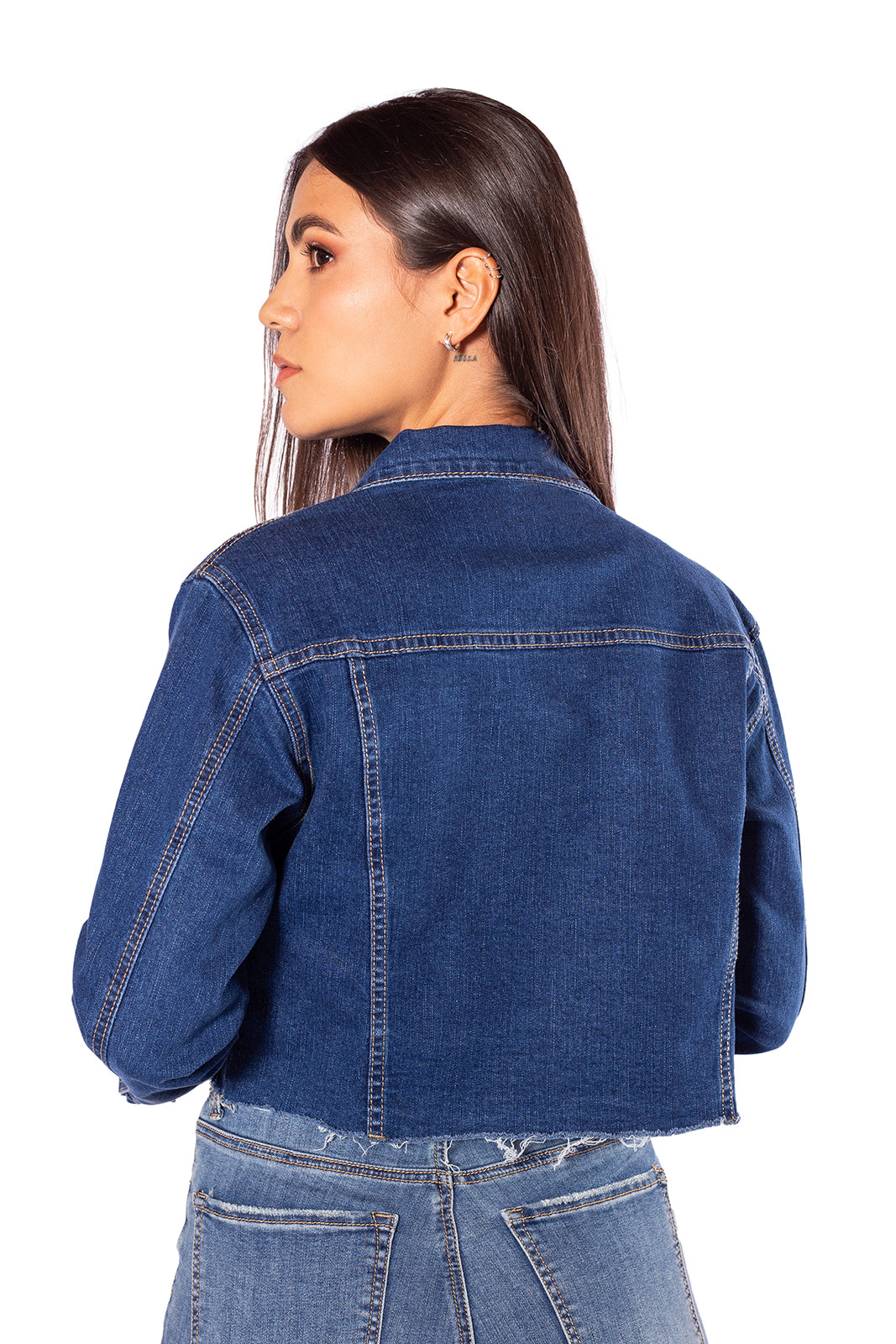 Chaqueta Denim Cropped Para Mujer