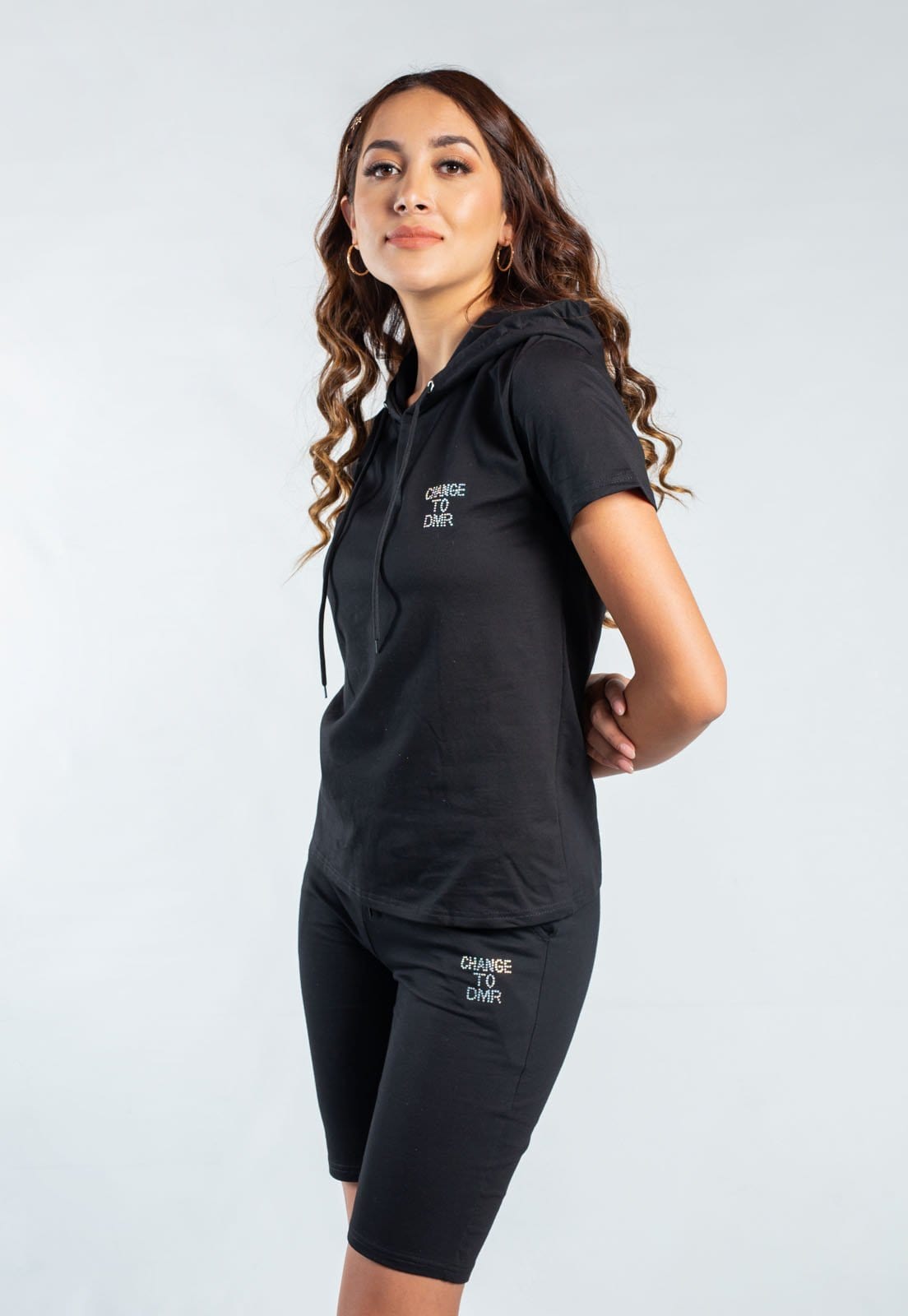 Set Deportivo Short+Hoodie Negro Para Mujer.
