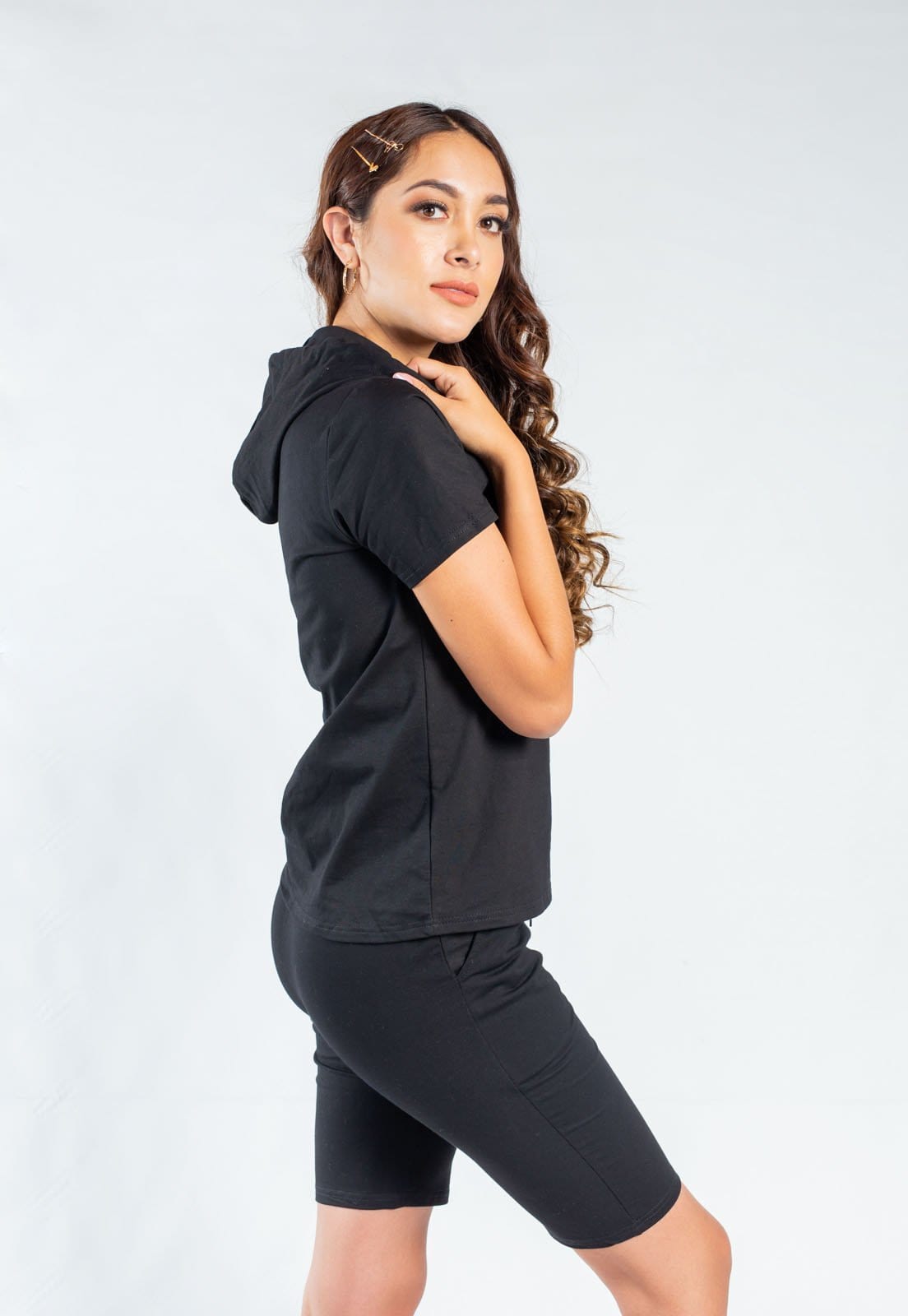 Set Deportivo Short+Hoodie Negro Para Mujer.