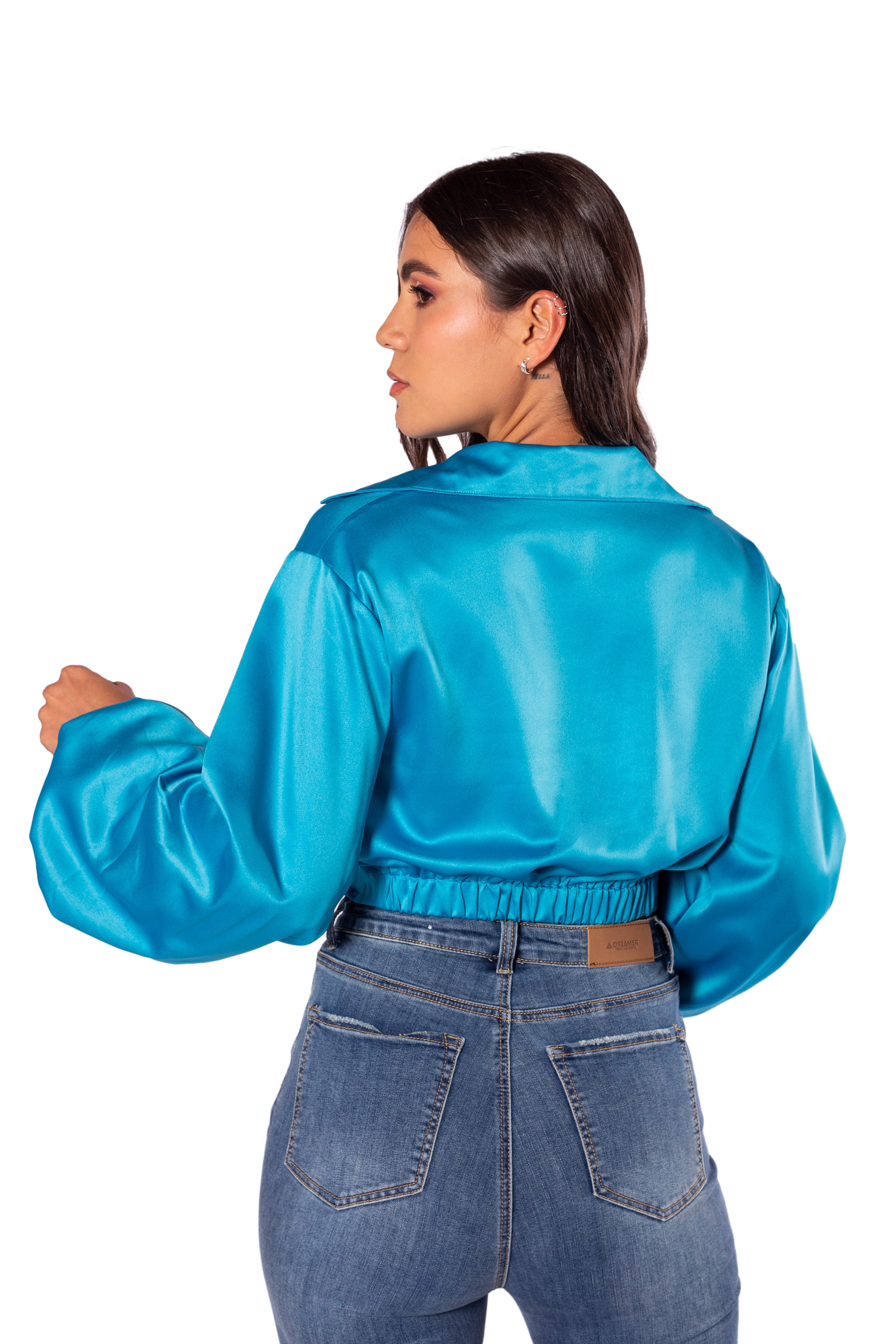 Blusa En Satin Manga Globo