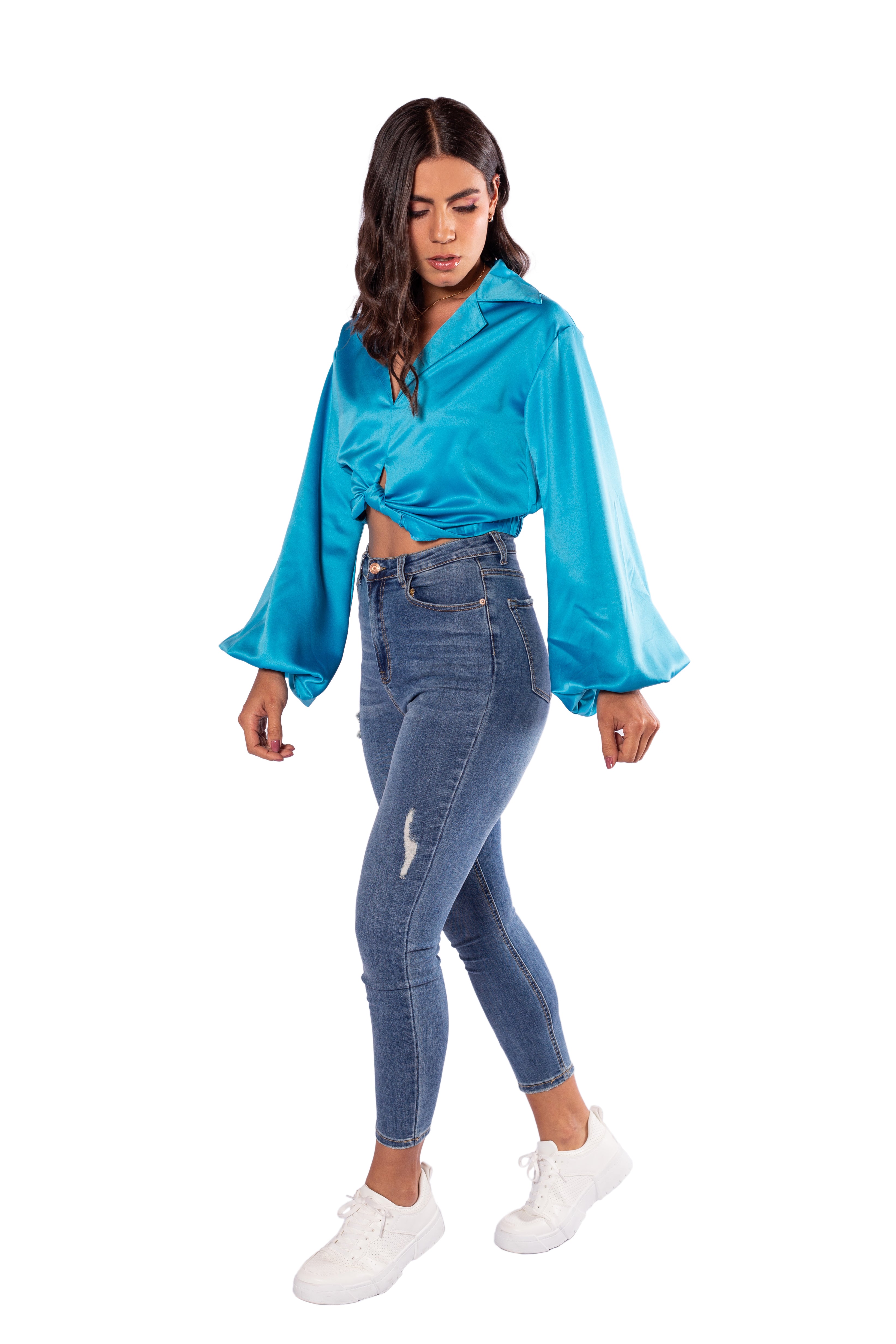 Blusa En Satin Manga Globo