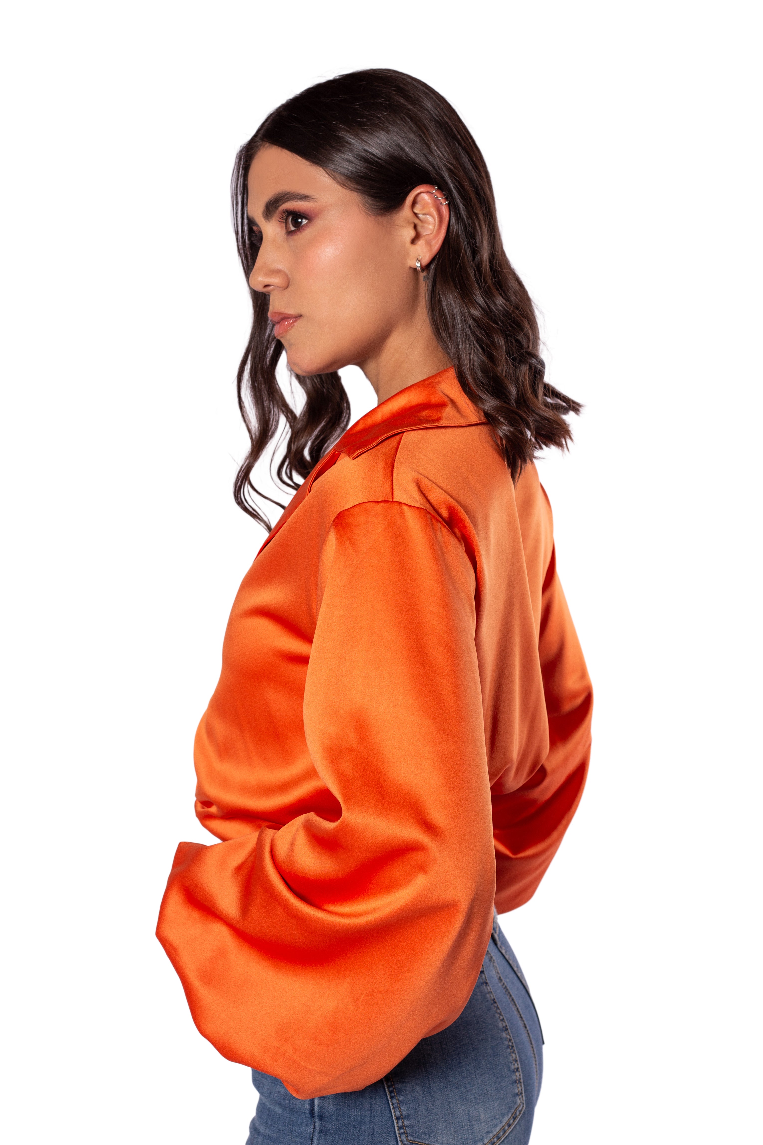Blusa En Satin Manga Globo