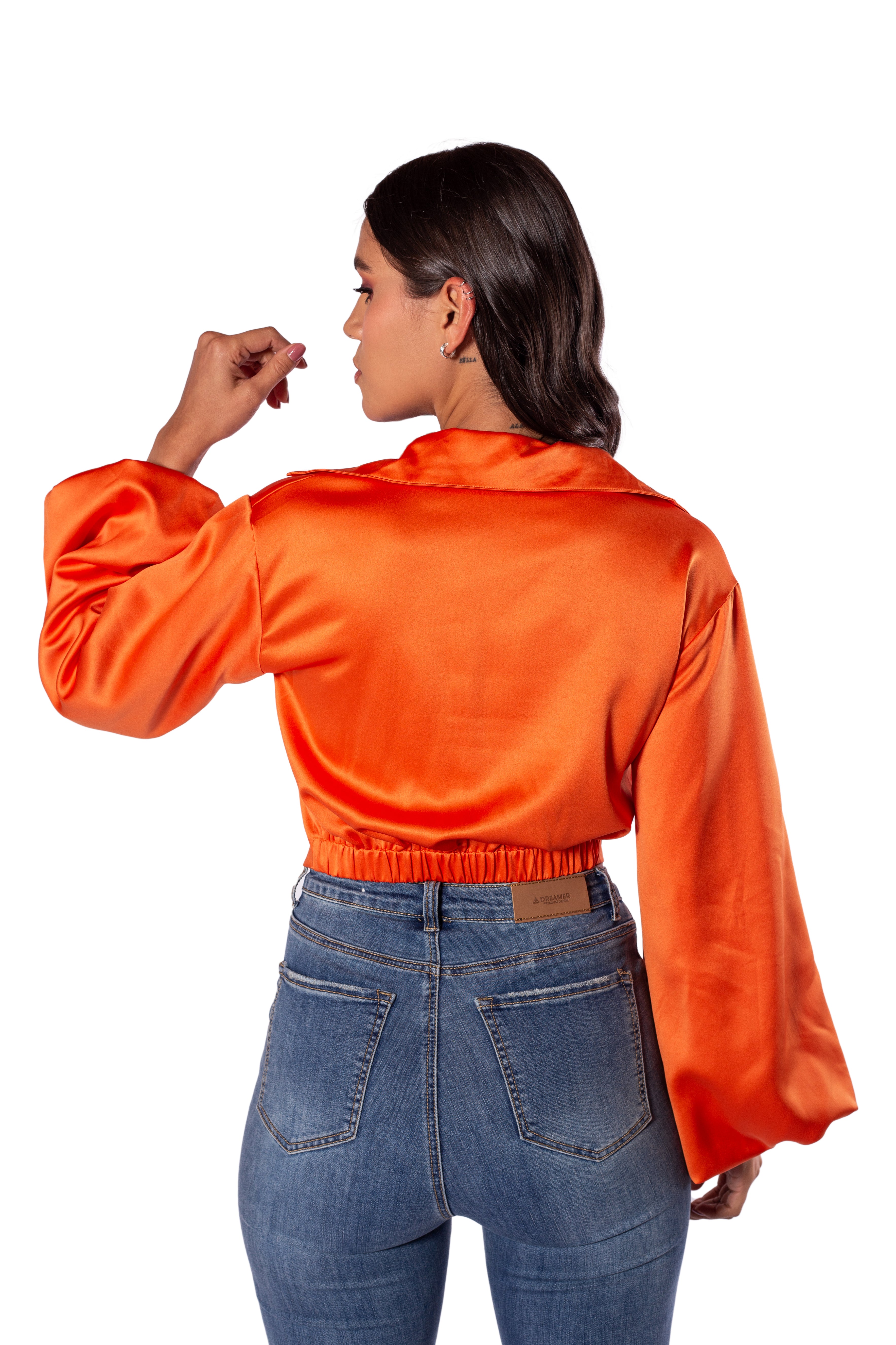 Blusa En Satin Manga Globo