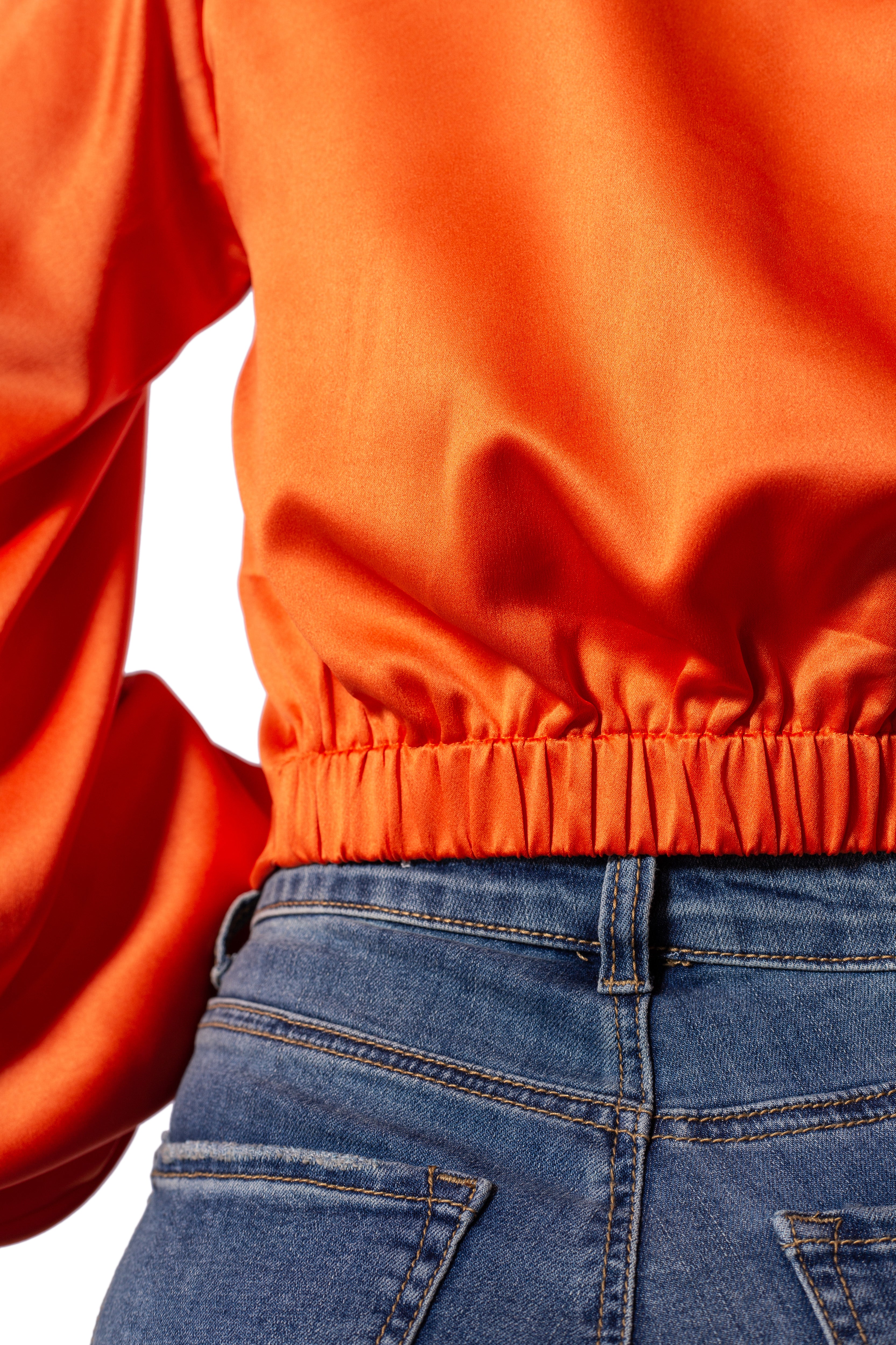 Blusa En Satin Manga Globo