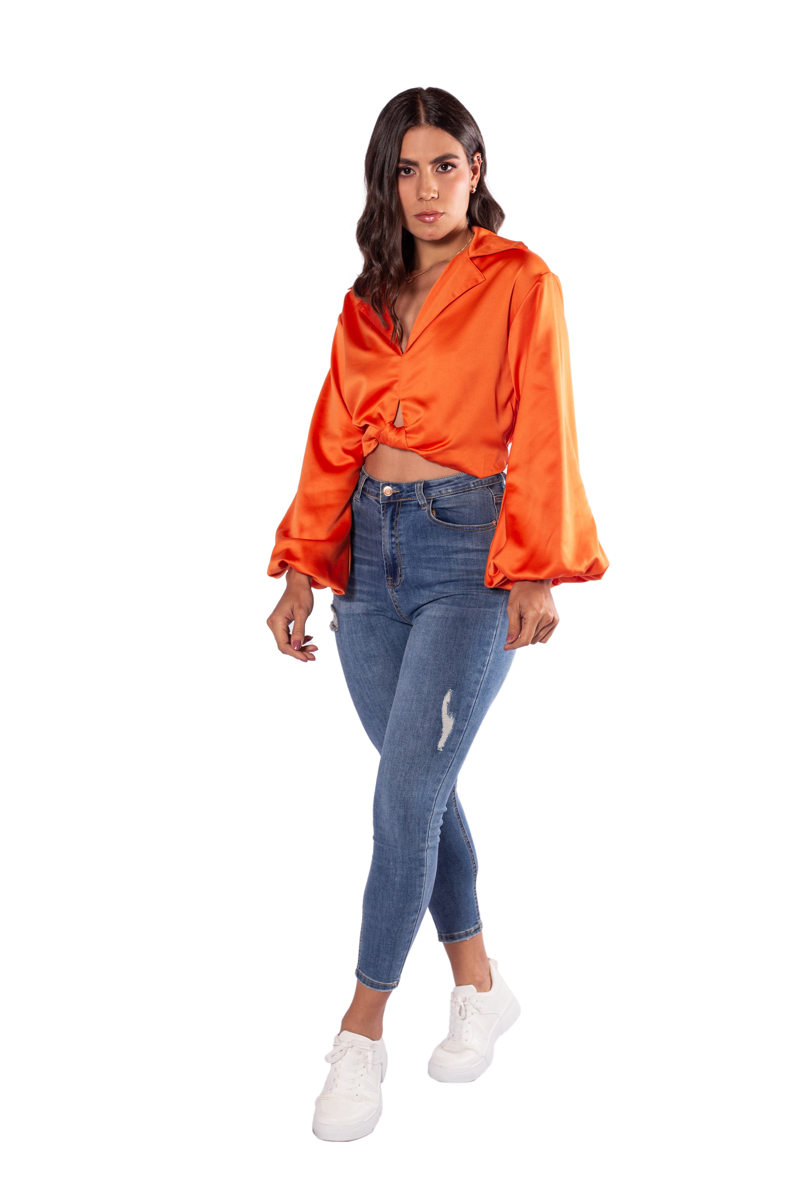 Blusa En Satin Manga Globo