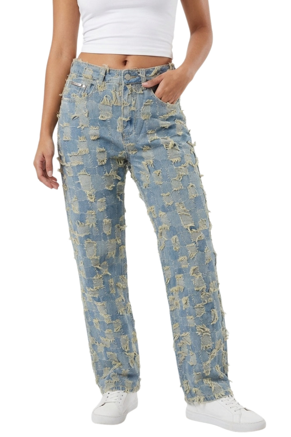 JEAN RECTO CON TEXTURA DISTRESSED