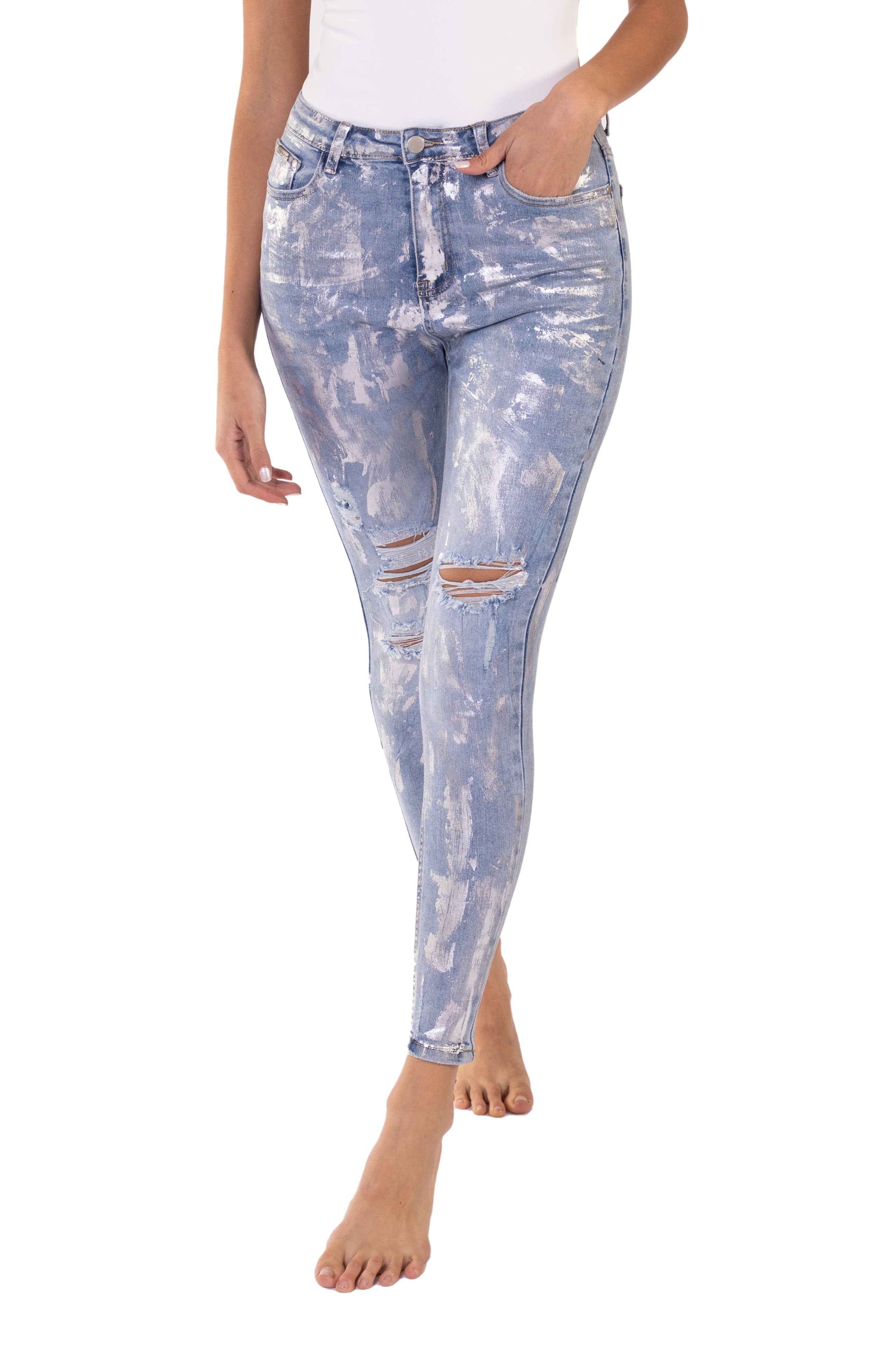 Jean High Waist efecto silver