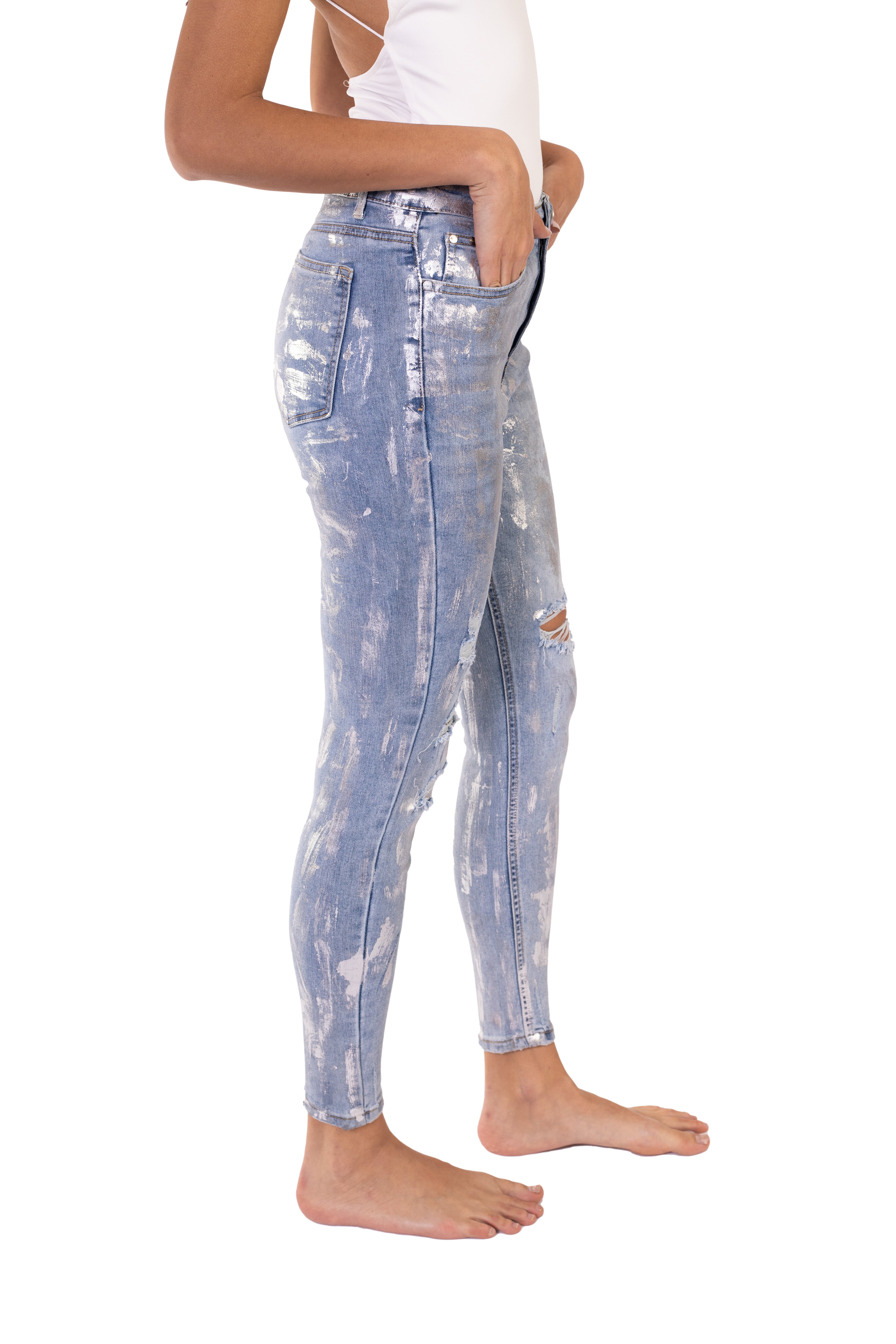 Jean High Waist efecto silver