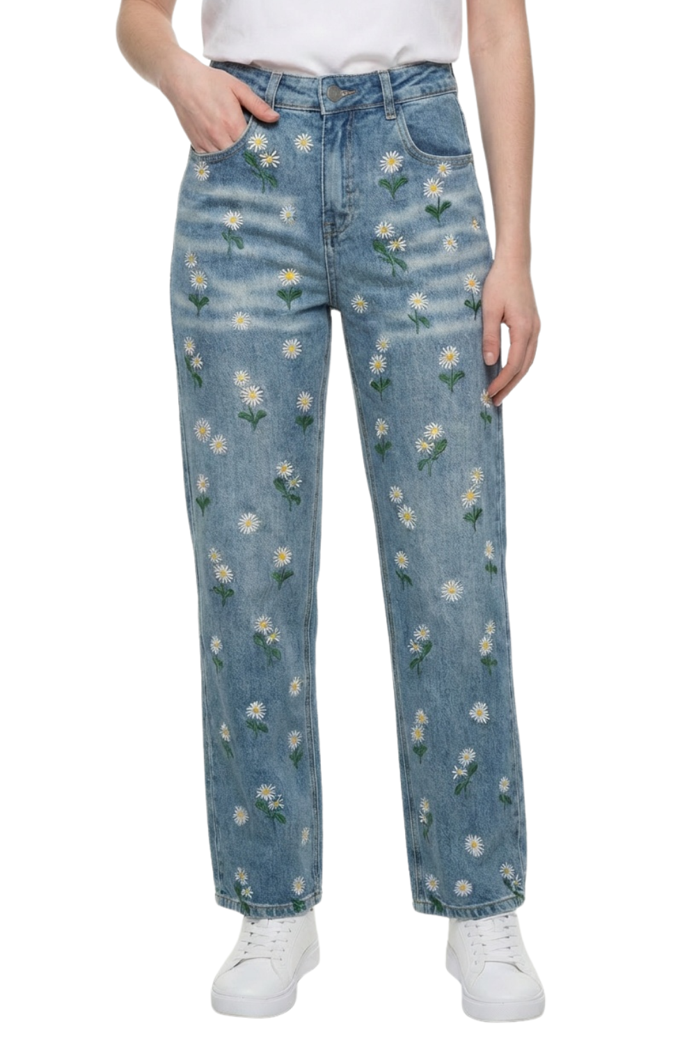 JEAN WIDE LEG CON DISEÑO FLORAL