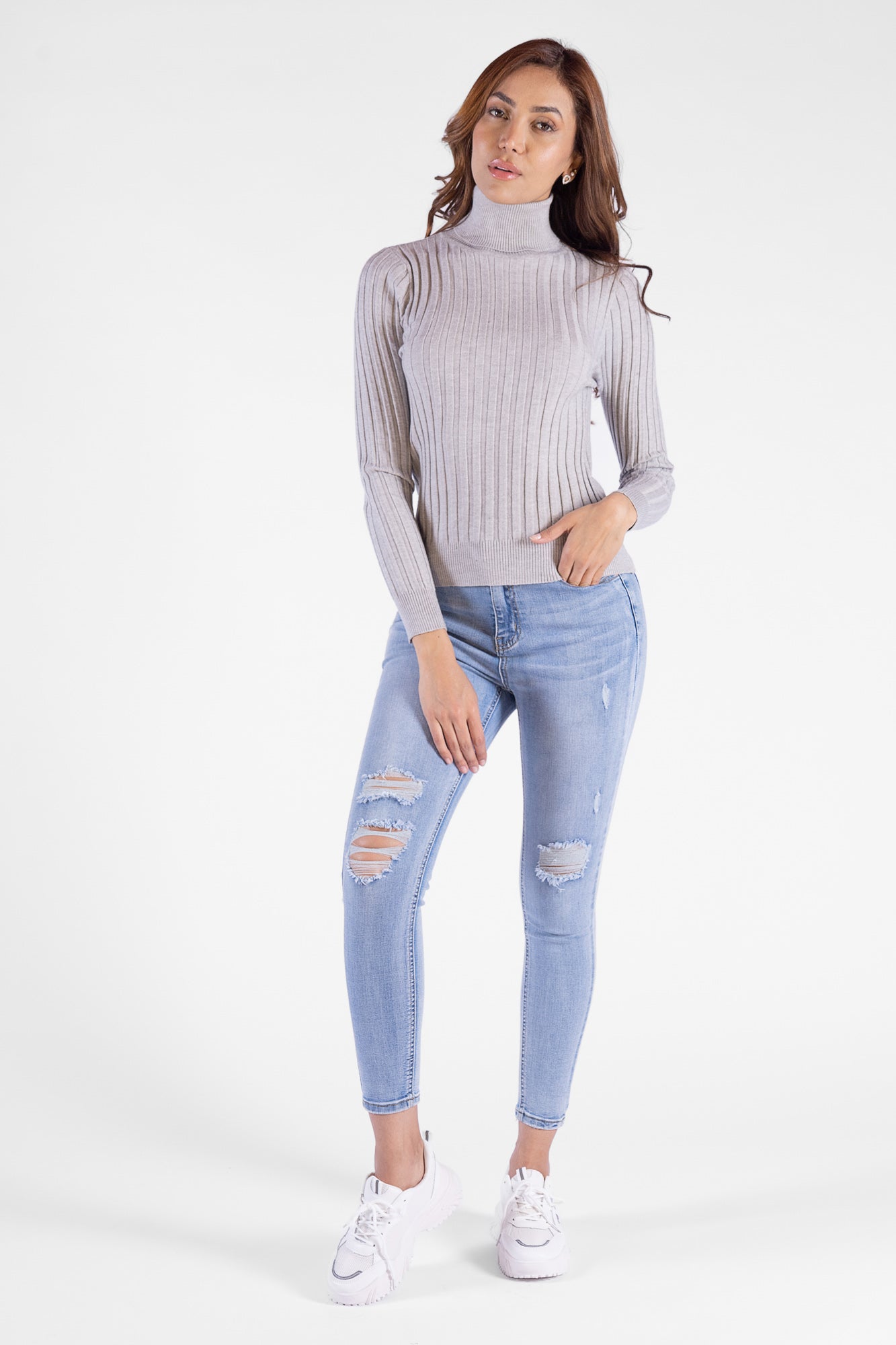 Sweater Cuello Gris Negro Para Mujer