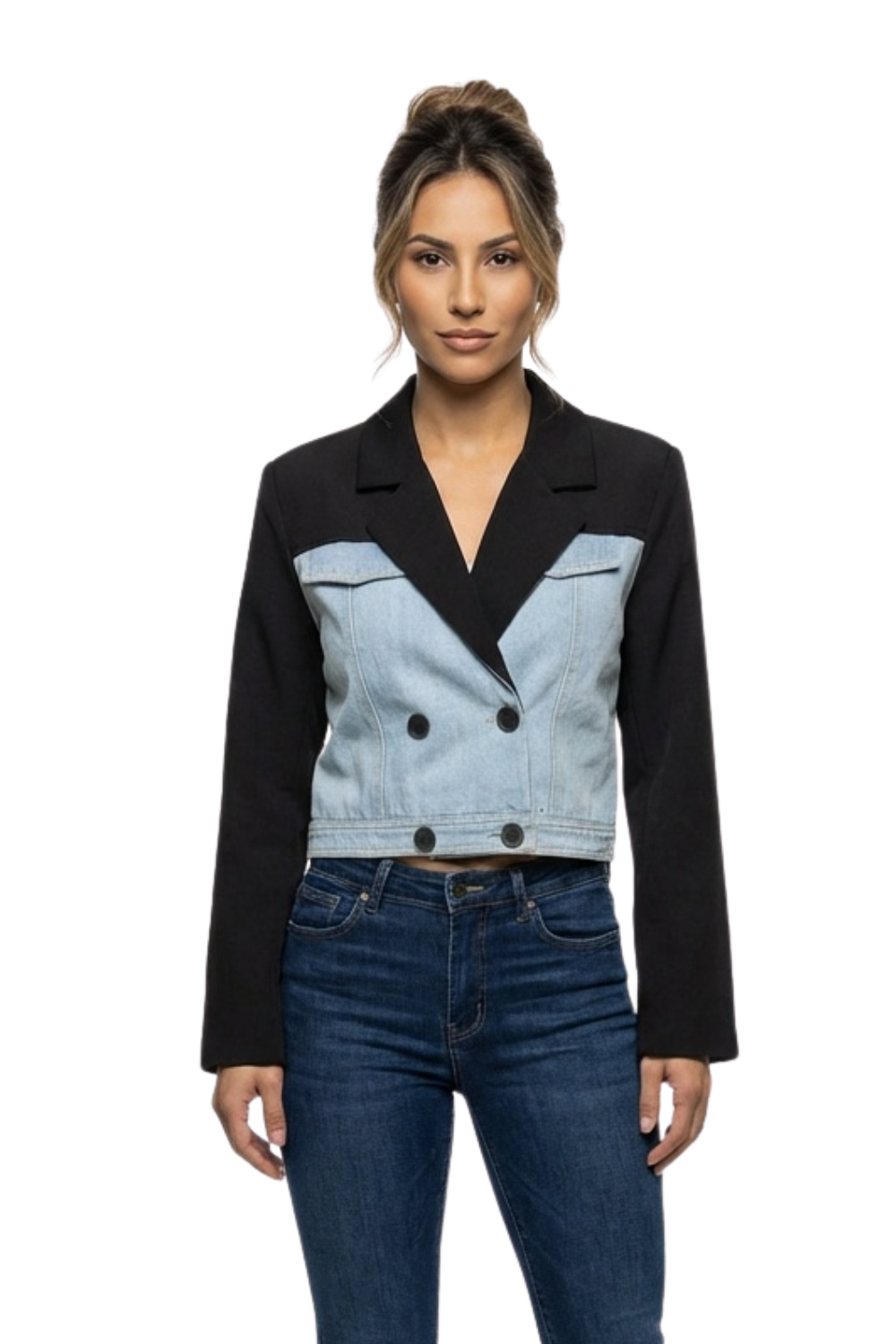 Blazer Corto Combinado en Denim para dama