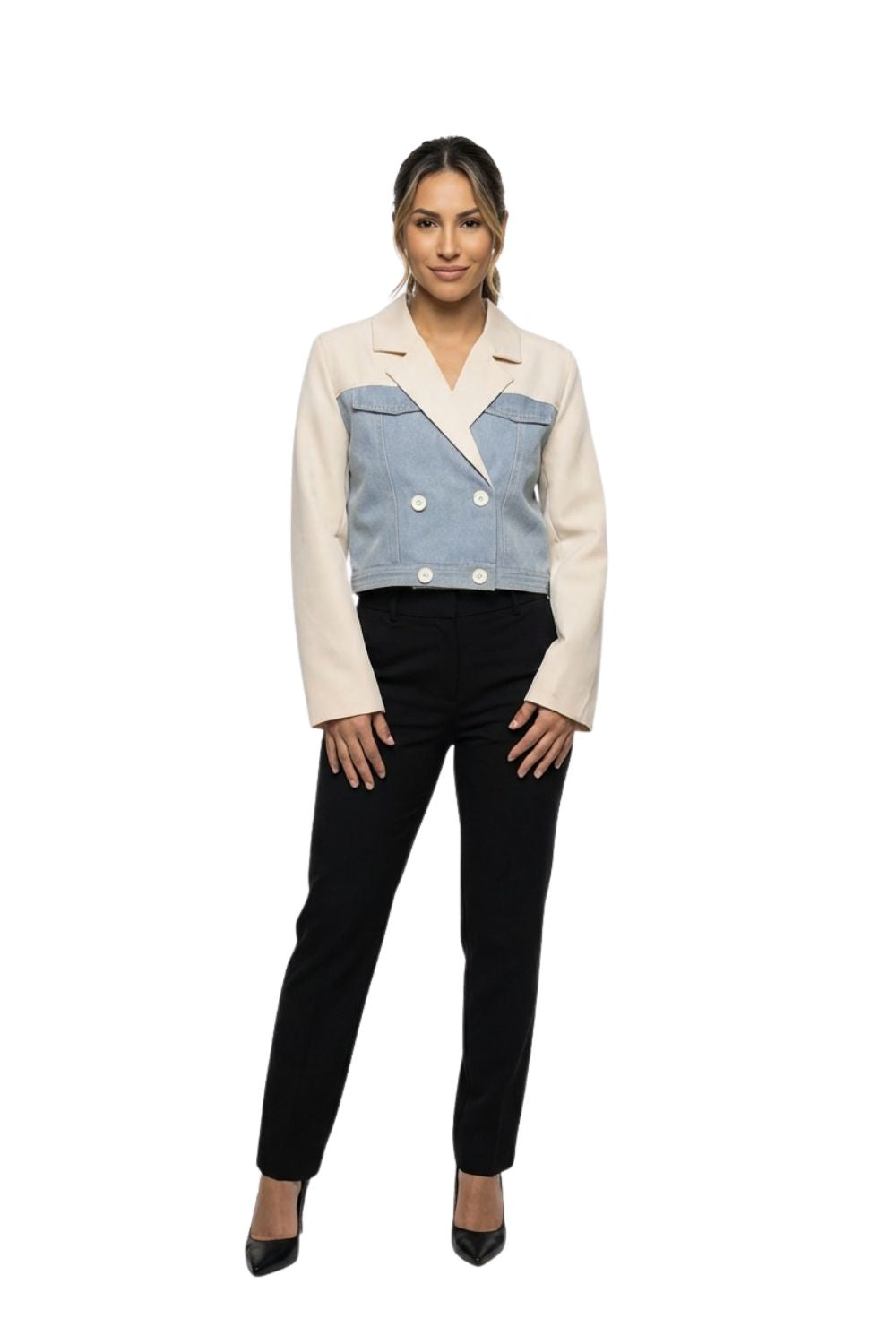 Blazer Corto Combinado en Denim para dama