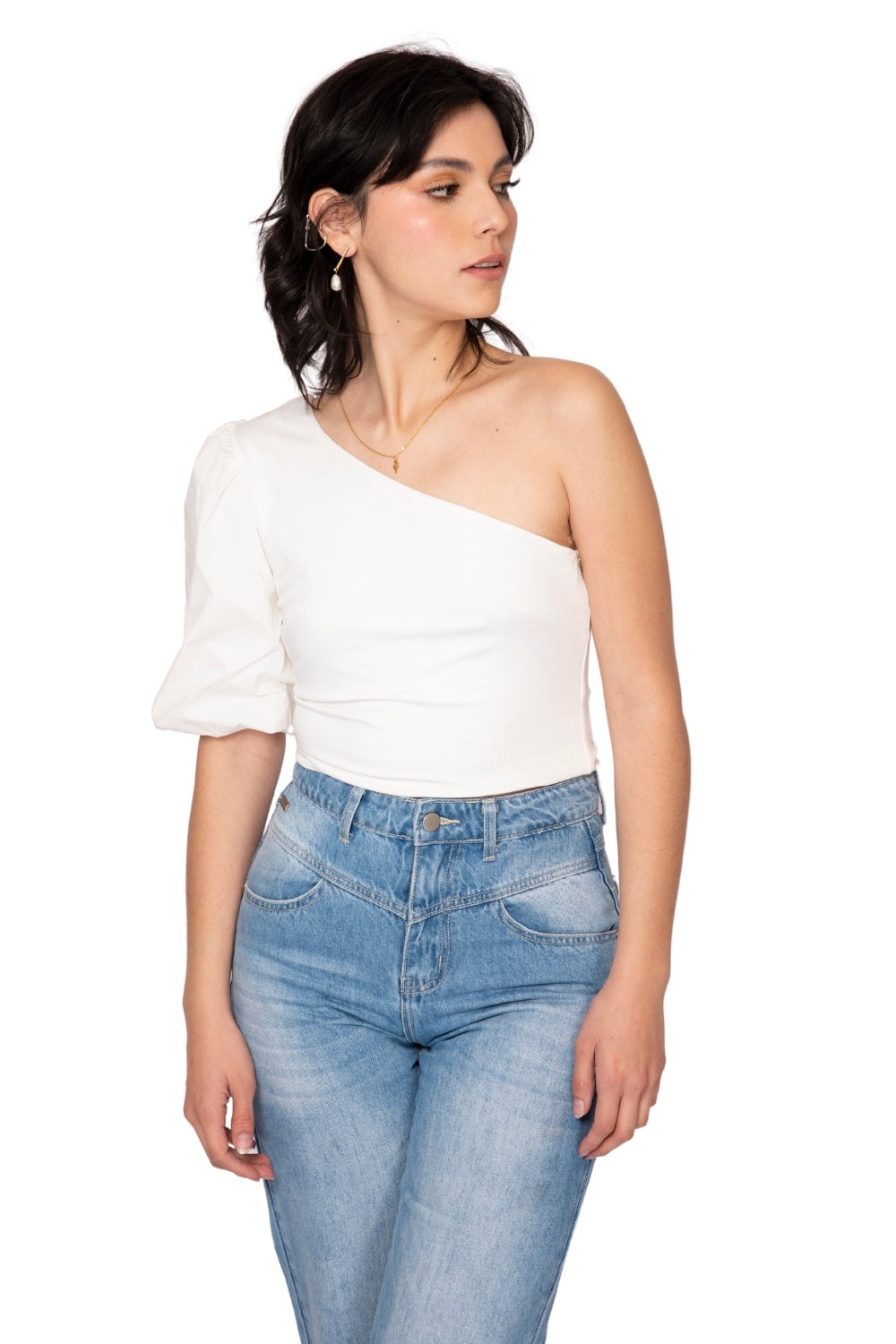 BLUSA BLANCA ASIMETRICA   PARA MUJER