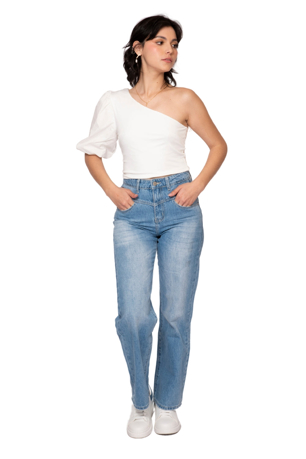BLUSA BLANCA ASIMETRICA   PARA MUJER