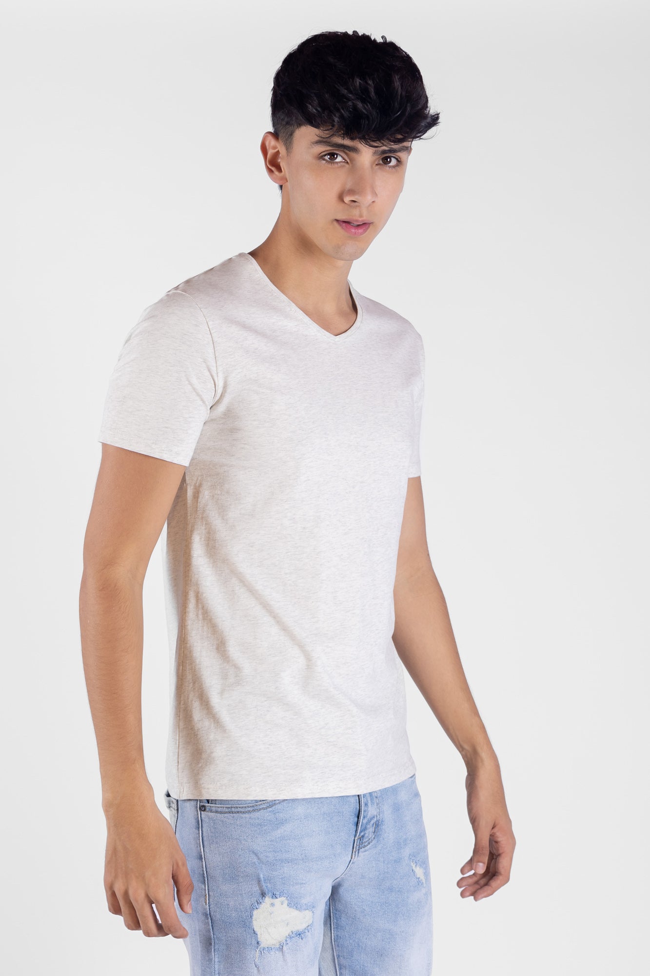 Camiseta V Color Blanco Para Hombre