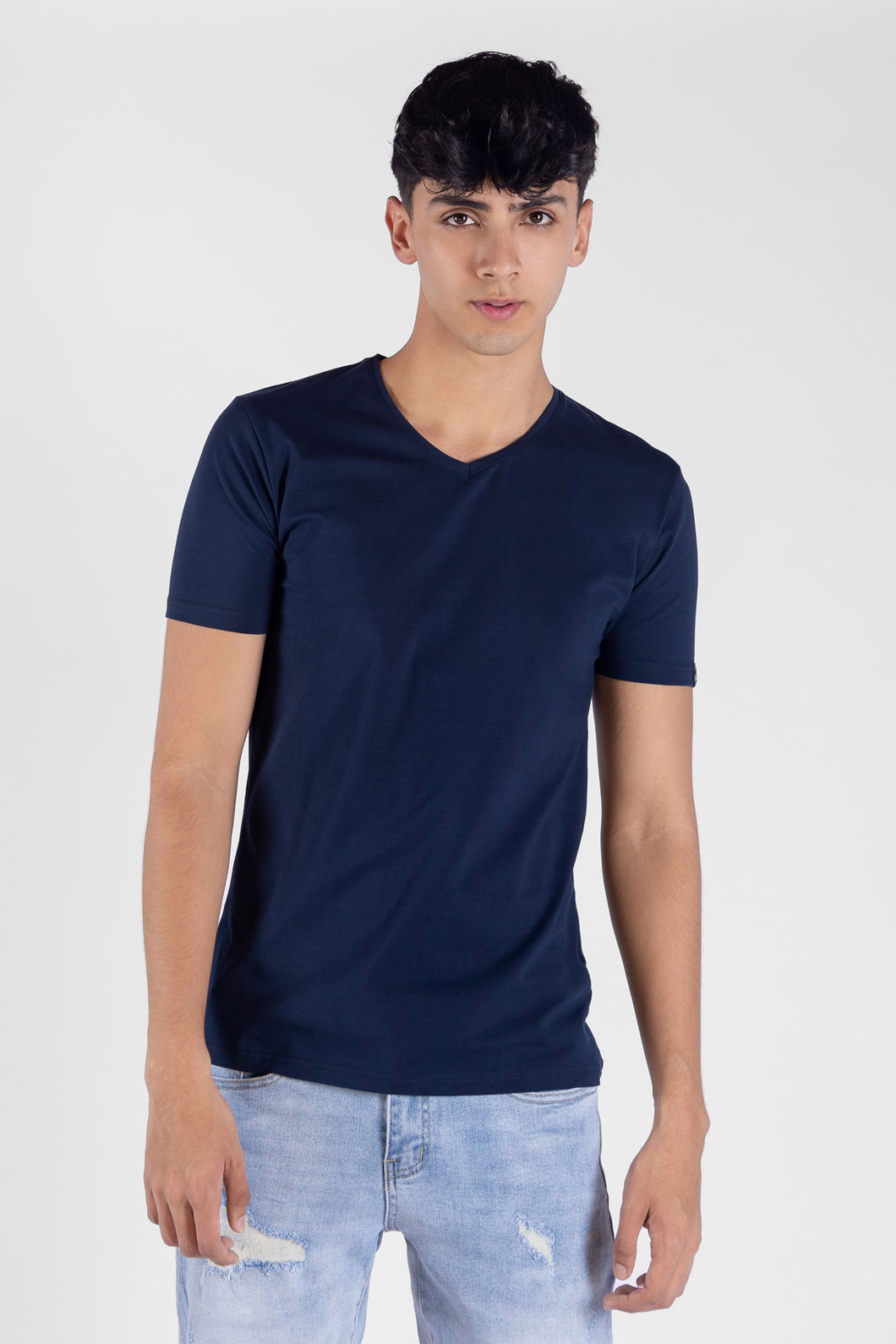 Camiseta V Color Azul Para Hombre