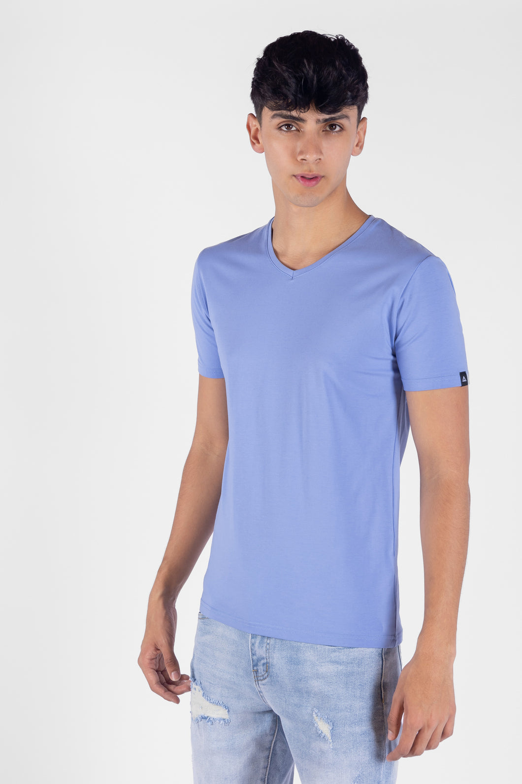 Camiseta V Color Azul Claro Para Hombre
